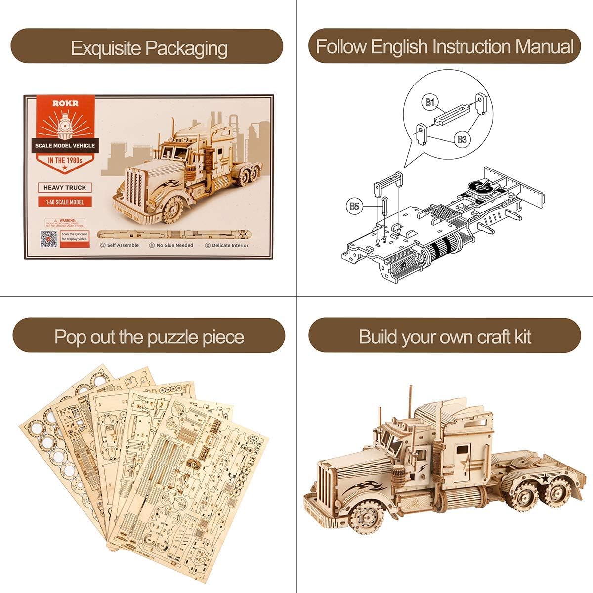 Foto 4 | Puzzle De Madera 3d Modelo De Camión Pesado Rokr De Coche Mecánico - Venta Internacional.