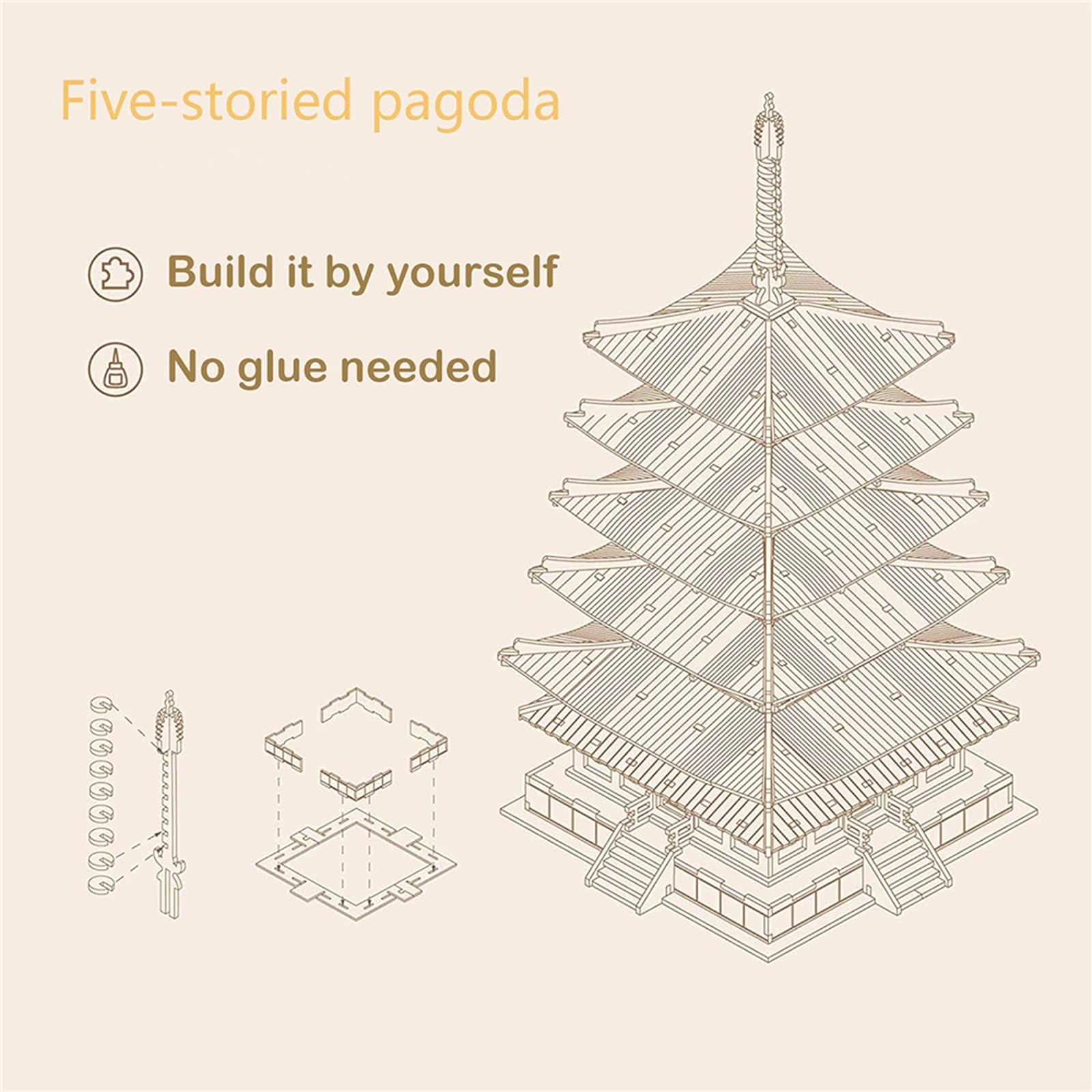 Foto 3 pulgar | Juego De Maquetas De Madera De Pagoda Rowood De Cinco Pisos Con Rompecabezas 3d, 275 Piezas - Venta Internacional.
