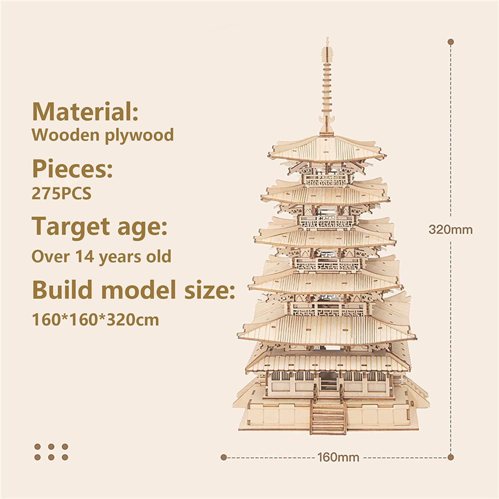Foto 4 pulgar | Juego De Maquetas De Madera De Pagoda Rowood De Cinco Pisos Con Rompecabezas 3d, 275 Piezas - Venta Internacional.