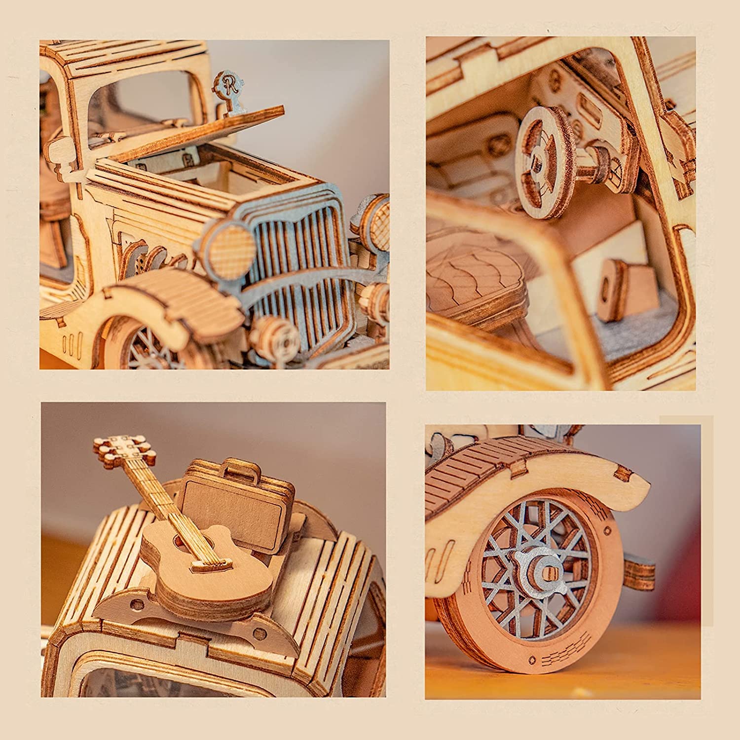 Foto 5 pulgar | Puzzle 3d Rowood, Modelo De Coche Vintage, Juguete De Madera, Bricolaje, Regalo - Venta Internacional.