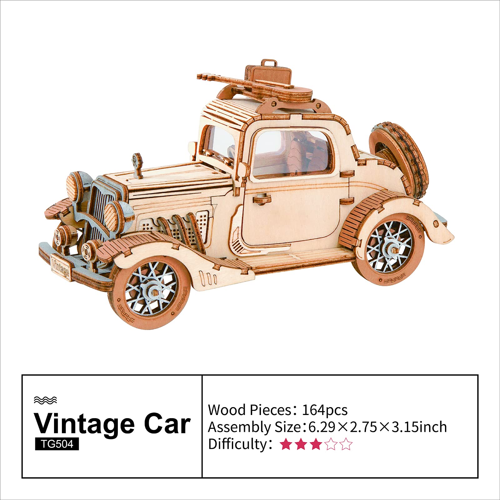 Foto 8 pulgar | Puzzle 3d Rowood, Modelo De Coche Vintage, Juguete De Madera, Bricolaje, Regalo - Venta Internacional.