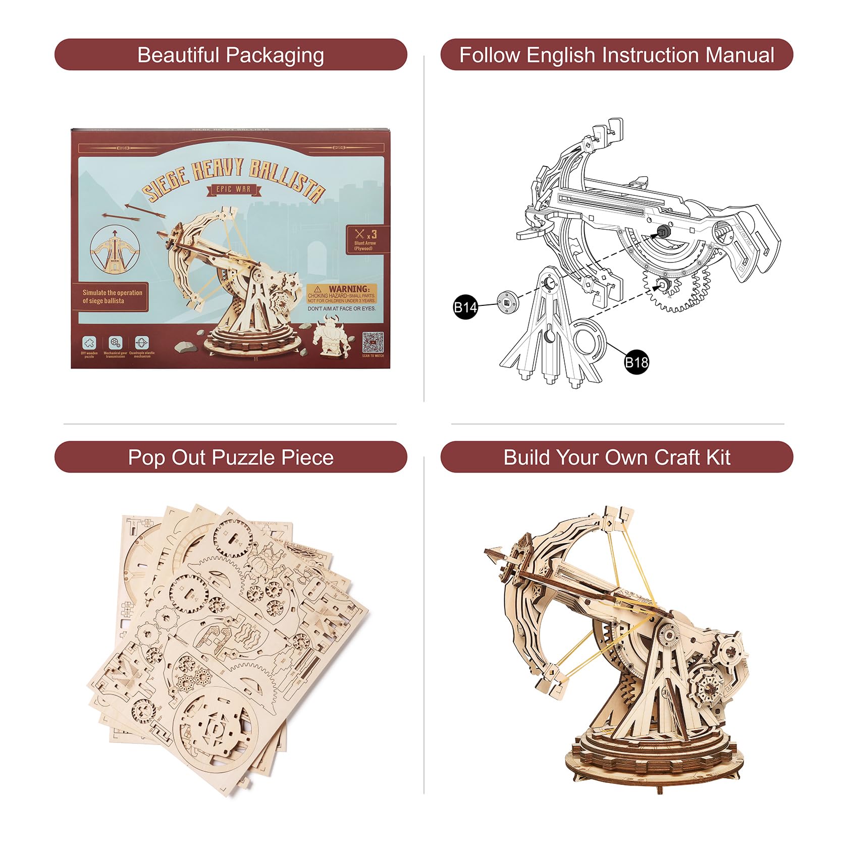 Foto 8 pulgar | Kit De Maquetas De Rompecabezas De Madera 3d Catapult Mechanical Rowood - Venta Internacional.