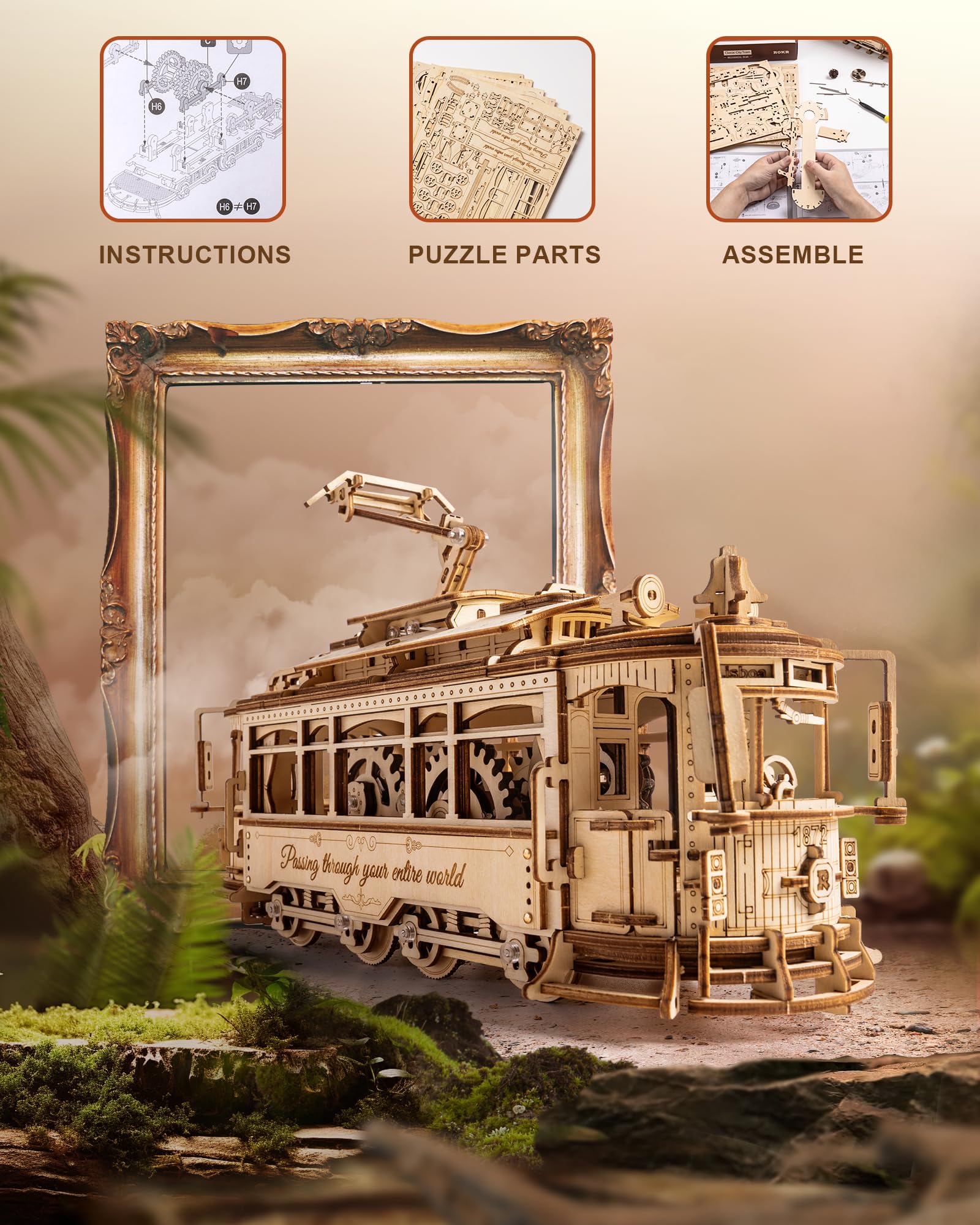 Foto 3 pulgar | Kit De Rompecabezas De Madera Rokr Classic City Tram, Maqueta De Coche Para Adultos - Venta Internacional.