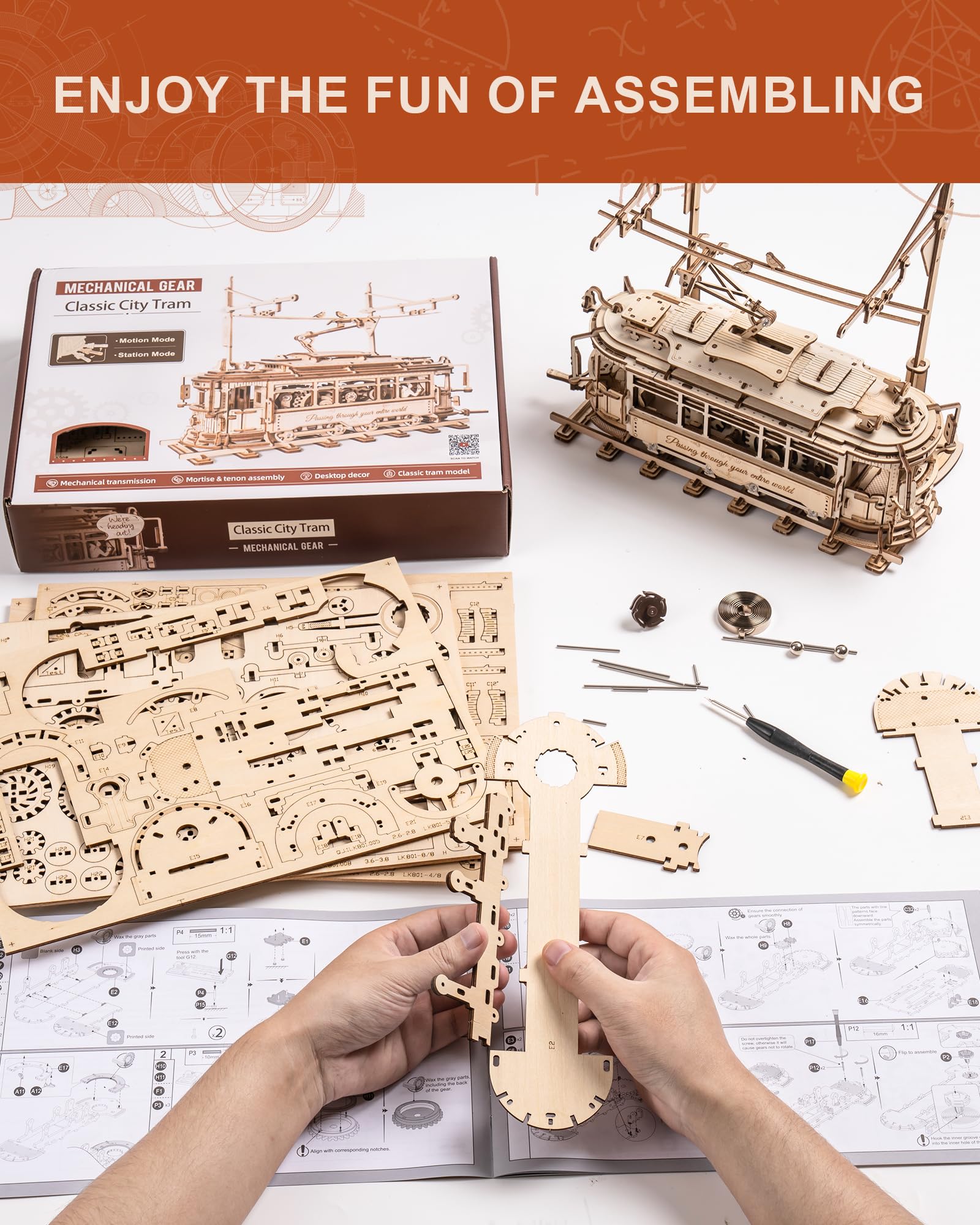 Foto 6 pulgar | Kit De Rompecabezas De Madera Rokr Classic City Tram, Maqueta De Coche Para Adultos - Venta Internacional.