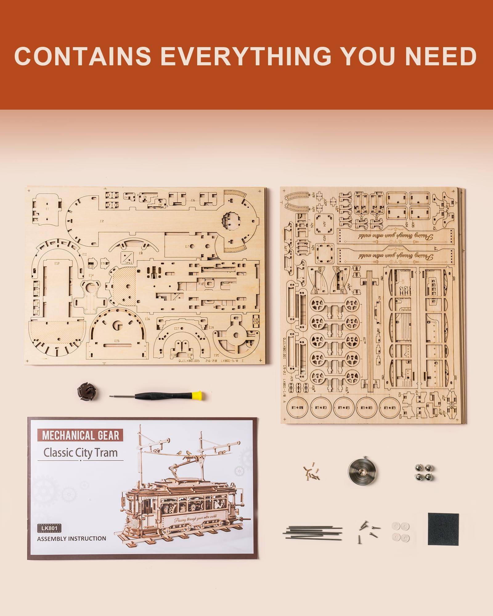 Foto 7 | Kit De Rompecabezas De Madera Rokr Classic City Tram, Maqueta De Coche Para Adultos - Venta Internacional.
