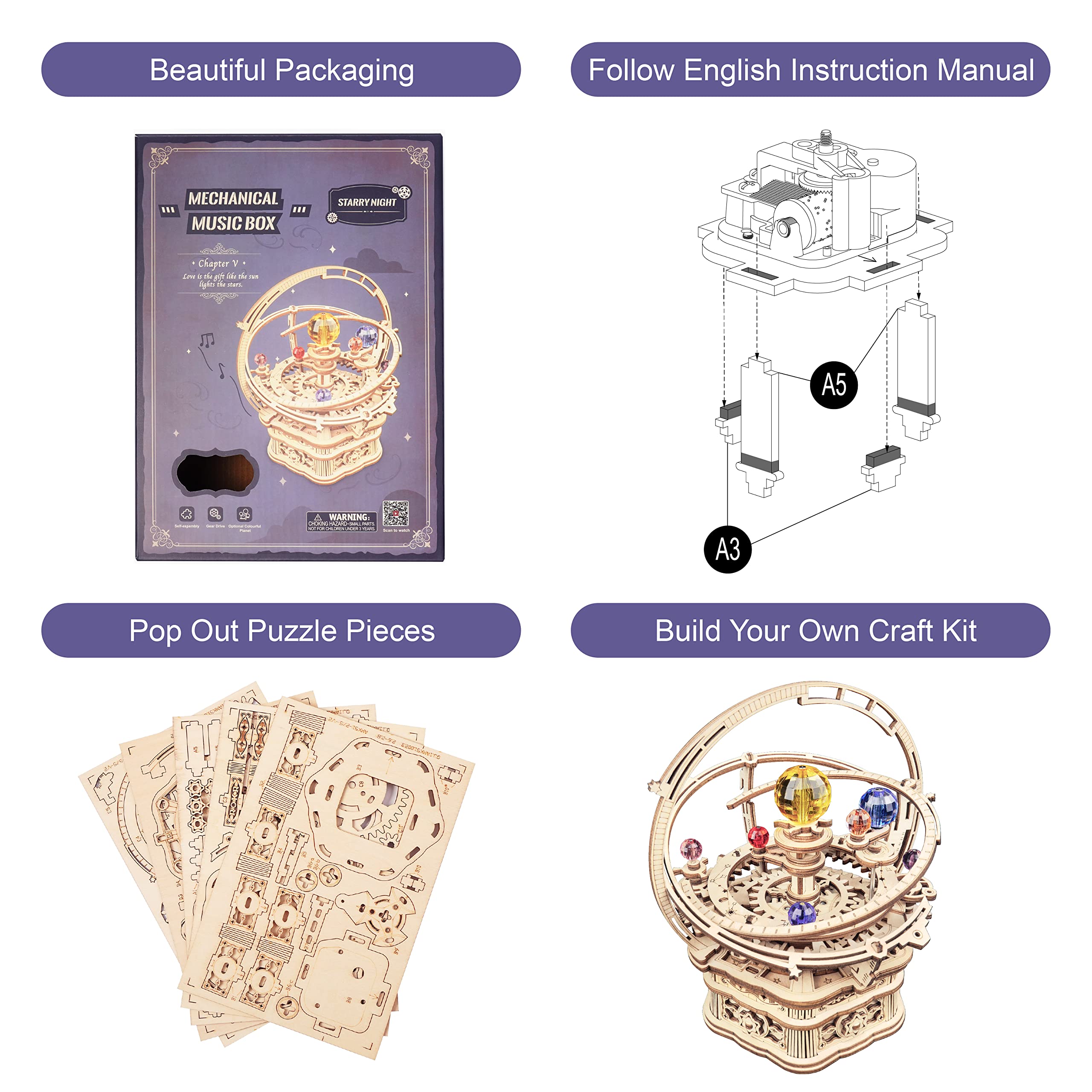 Foto 5 pulgar | Music Box Puzzle 3d Rowood Starry Night Para Adultos Y Adolescentes - Venta Internacional.