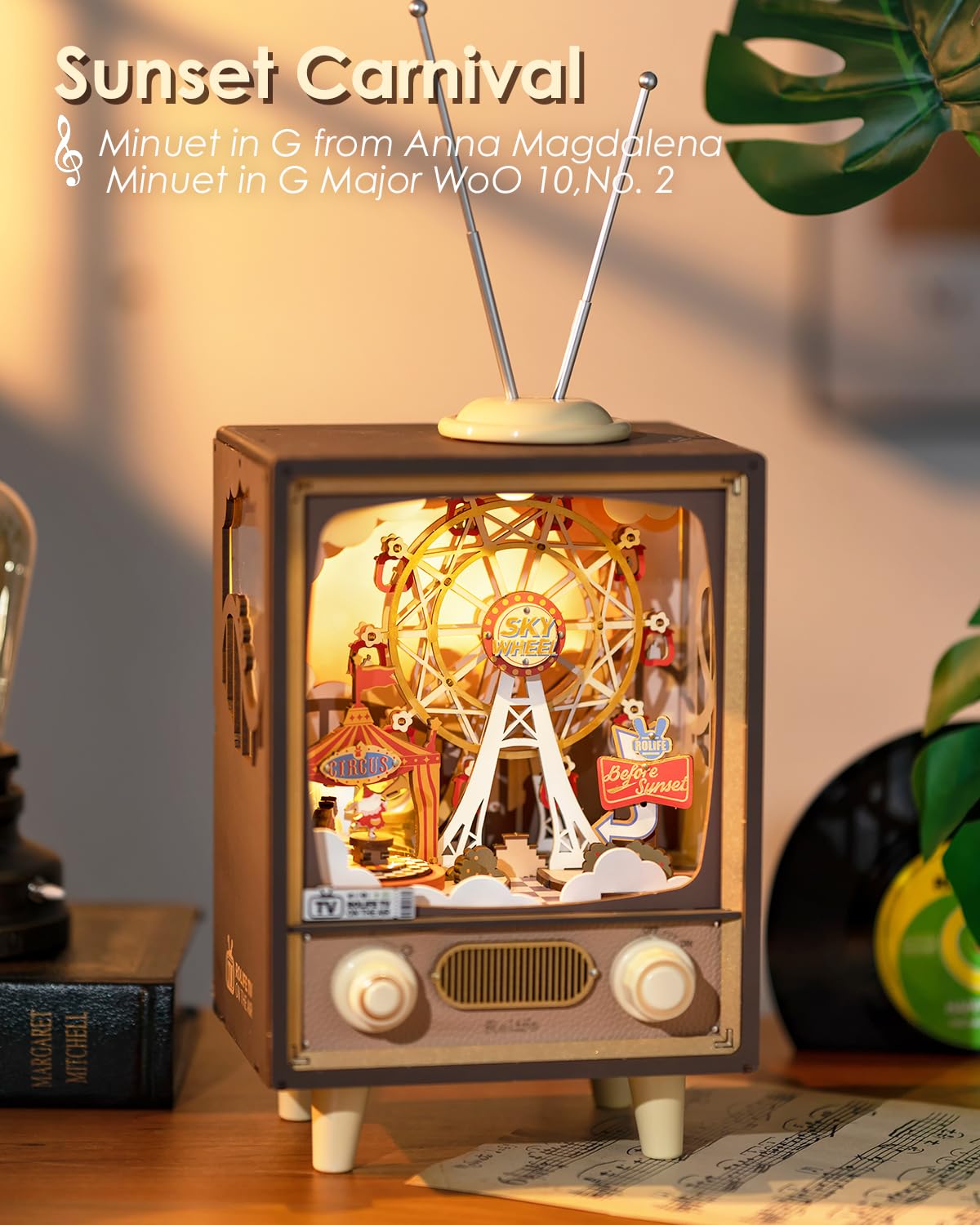 Foto 2 | Puzzle De Madera 3d, Caja De Música, Libro, Rincón, Noria, Puesta De Sol - Venta Internacional.