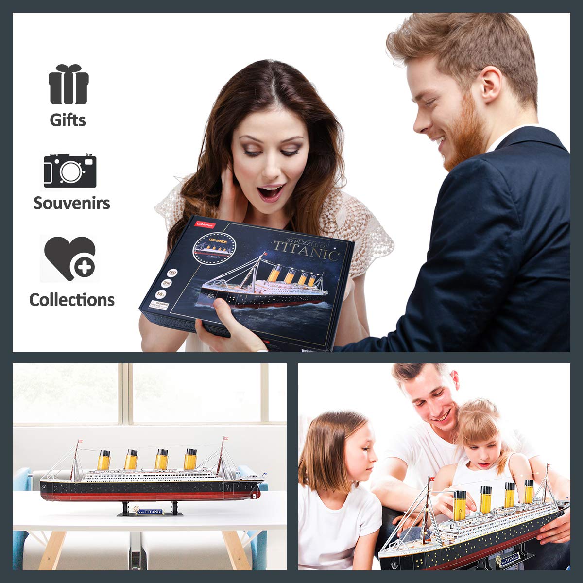 Foto 7 pulgar | Puzzle 3d Cubicfun Led Titanic Barco Grande de 35" para Adultos - Venta Internacional