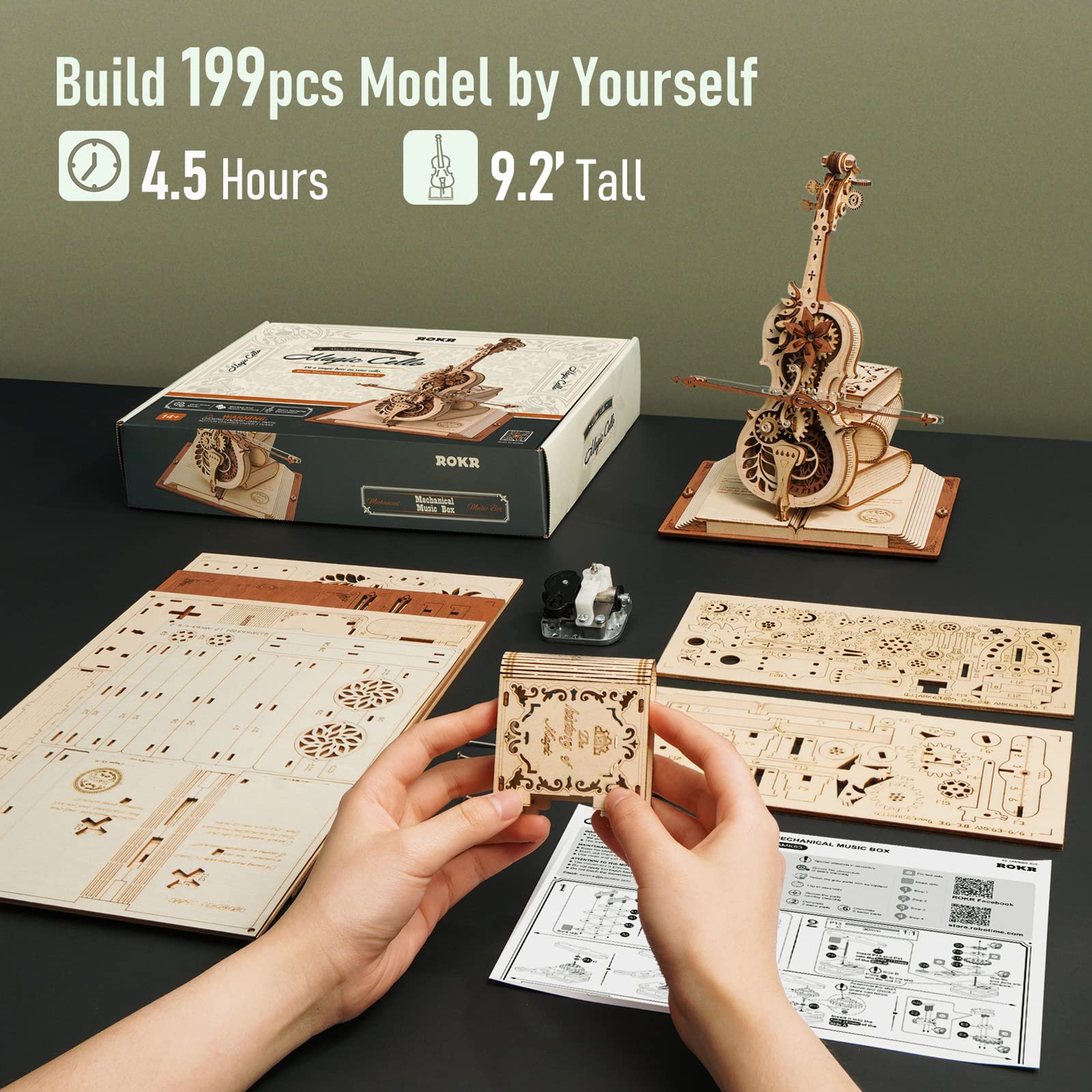 Foto 5 | Rompecabezas 3d Rokr Para Violonchelo, Escala 1:5, Con Caja De Música, 199 Piezas - Venta Internacional.