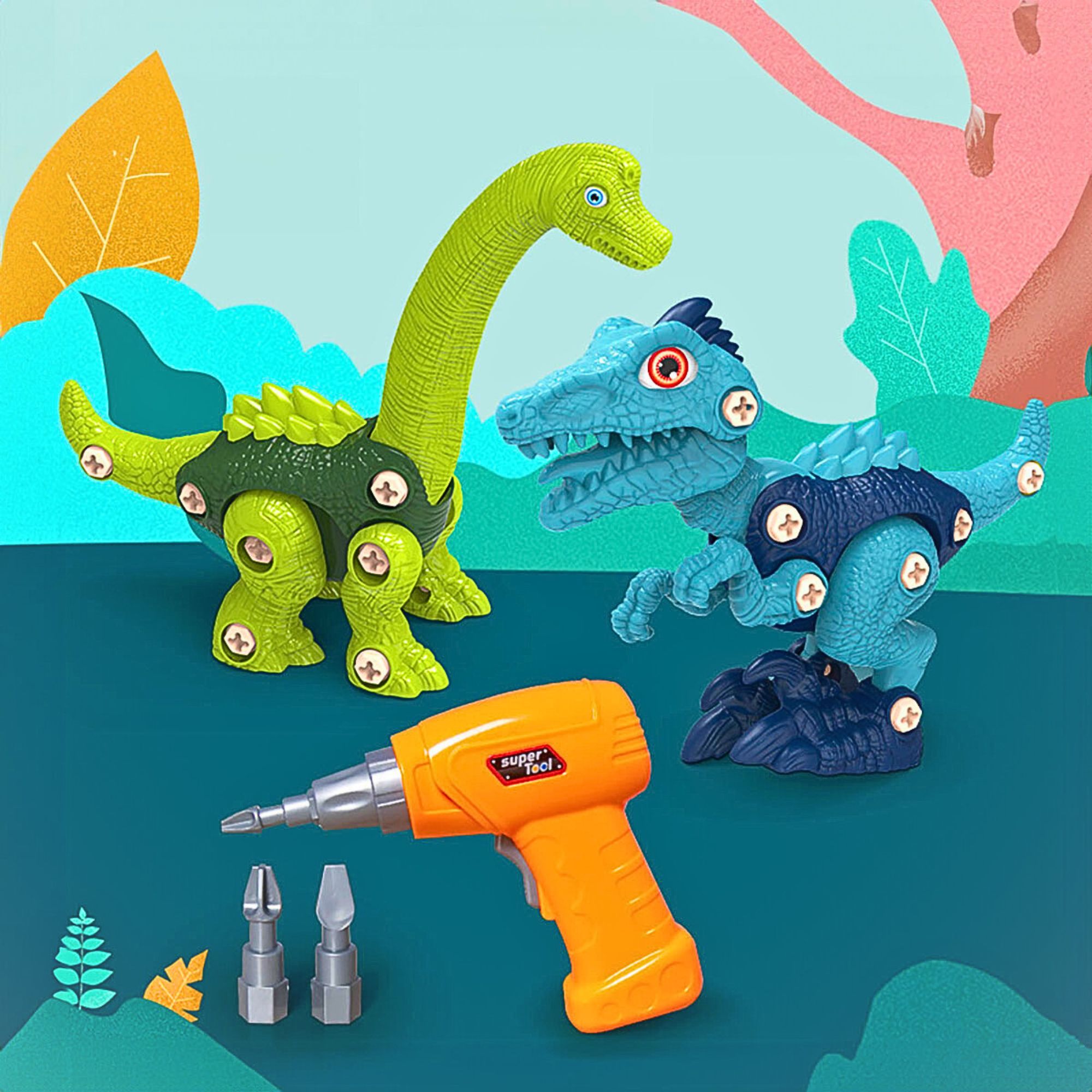 Foto 3 pulgar | Juguete De Dinosaurios Para Armar Con Taladro 4 Piezas