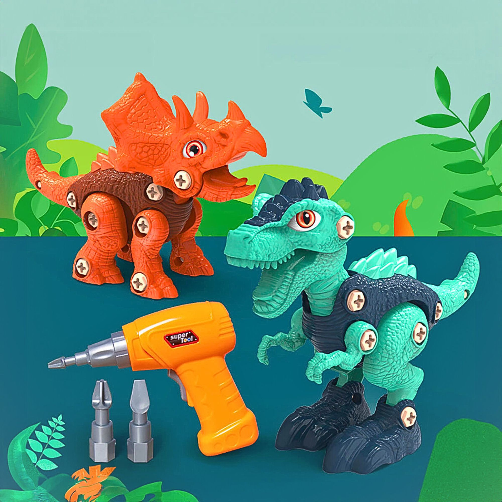 Foto 5 pulgar | Juguete De Dinosaurios Para Armar Con Taladro 4 Piezas