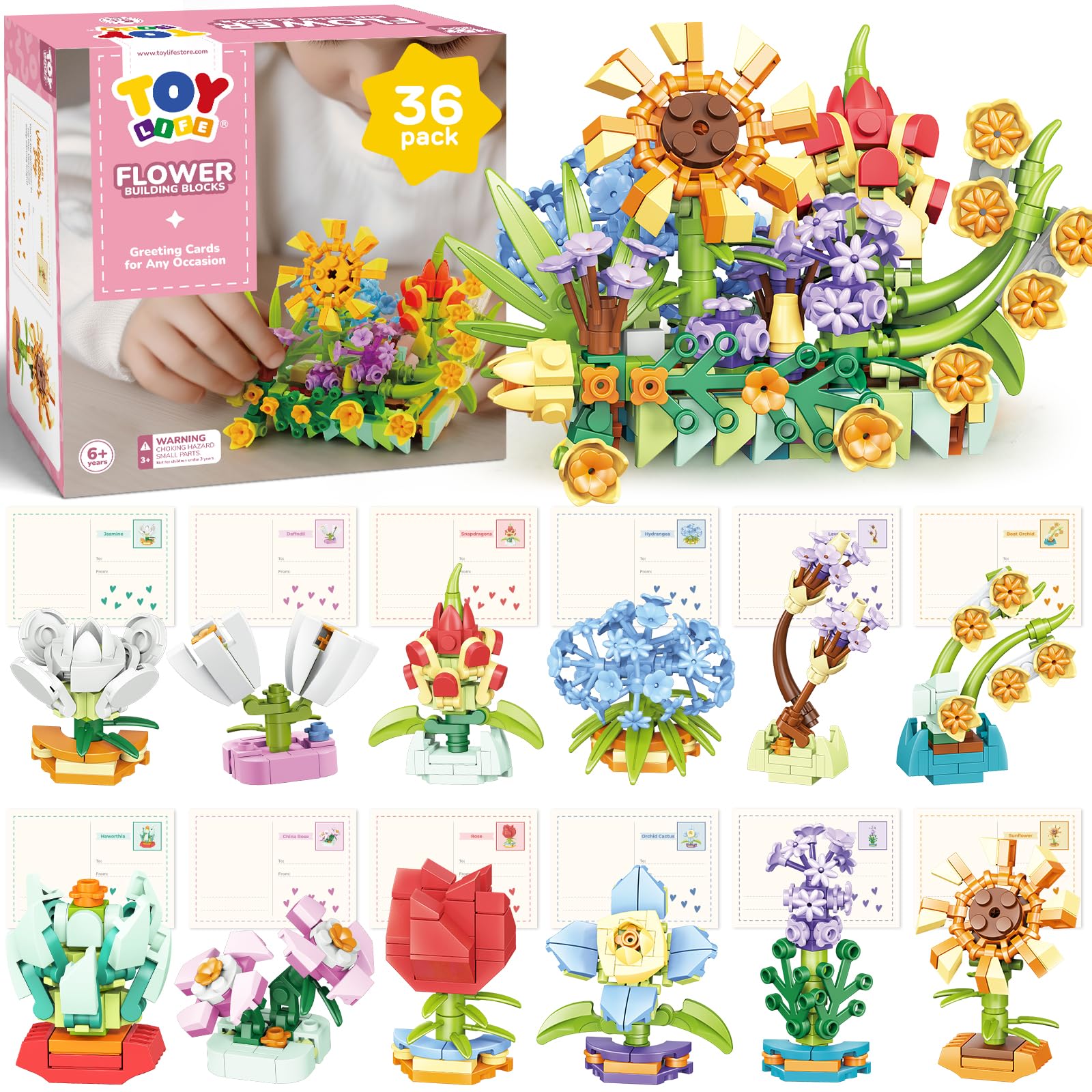 Foto 2 pulgar | Juego De Bloques De Construcción Toy Life Flower De 36 Piezas Con Tarjetas De Regalo - Venta Internacional.