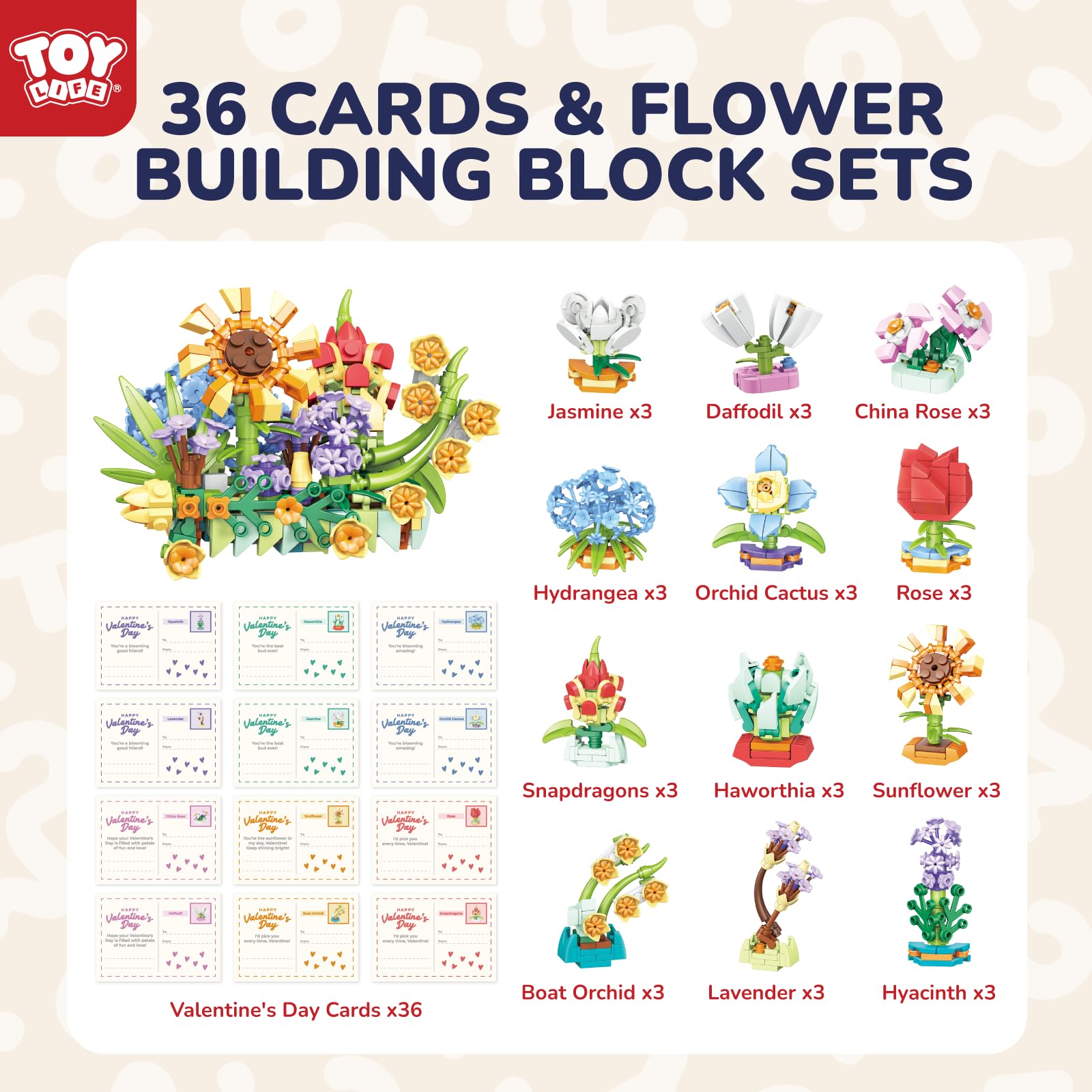 Foto 4 pulgar | Juego De Bloques De Construcción Toy Life Flower De 36 Piezas Con Tarjetas De Regalo - Venta Internacional.