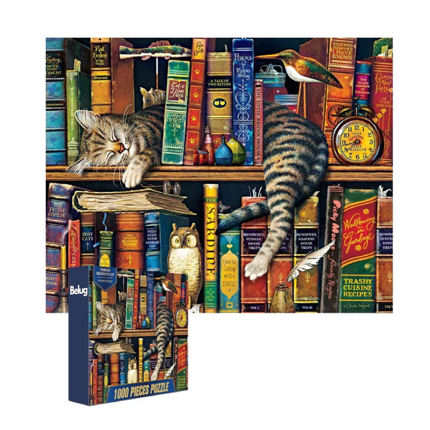 Foto 2 pulgar | Rompecabezas De 70 X 50 Cm De Gato Y Libros,  Belug 1000 Piezas Gato Libros Multicolor
