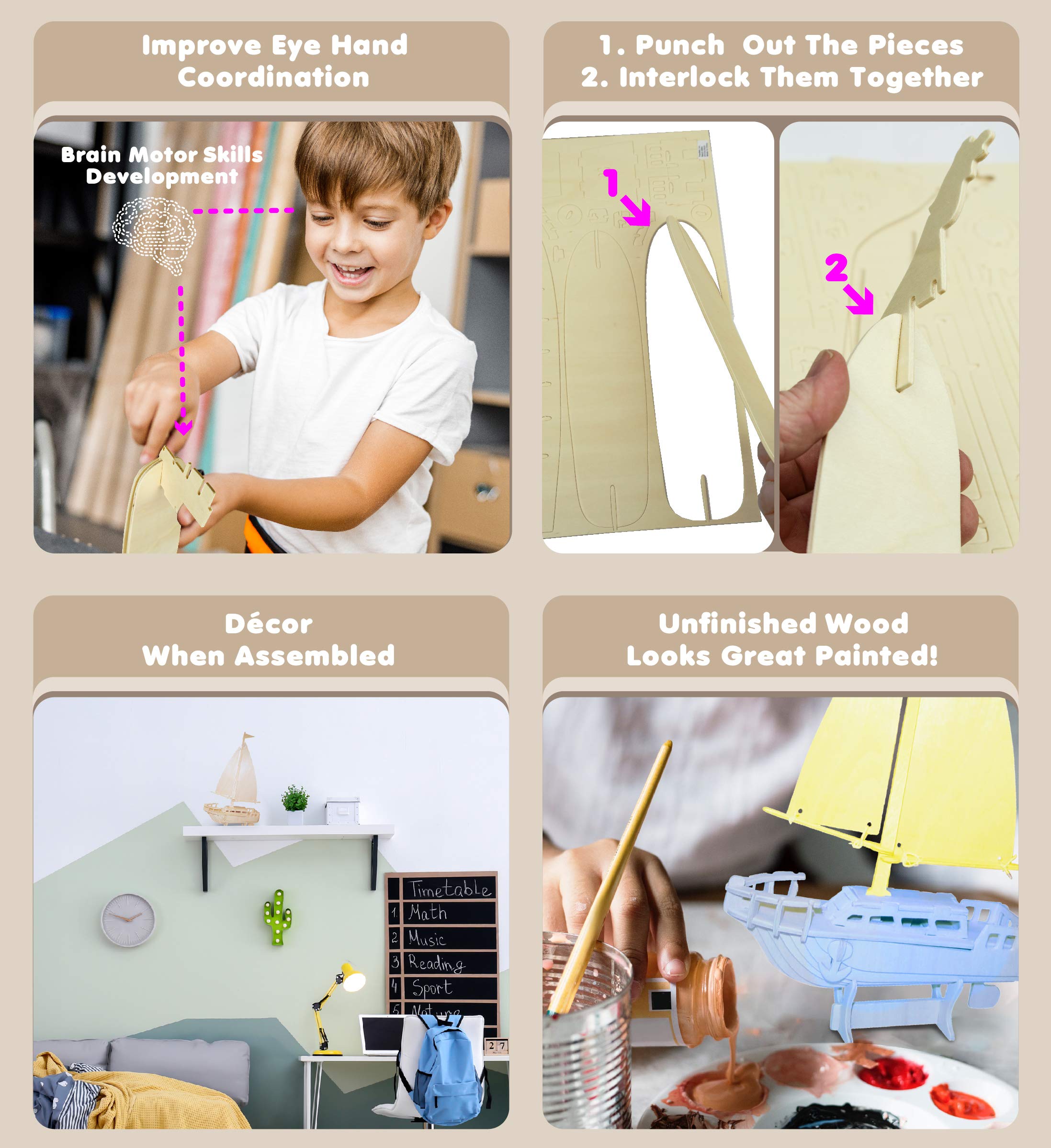 Foto 4 pulgar | Maqueta 3d De Madera Con Forma De Rompecabezas De Madera, Rompecabezas, Bricolaje, 39 Piezas - Venta Internacional.