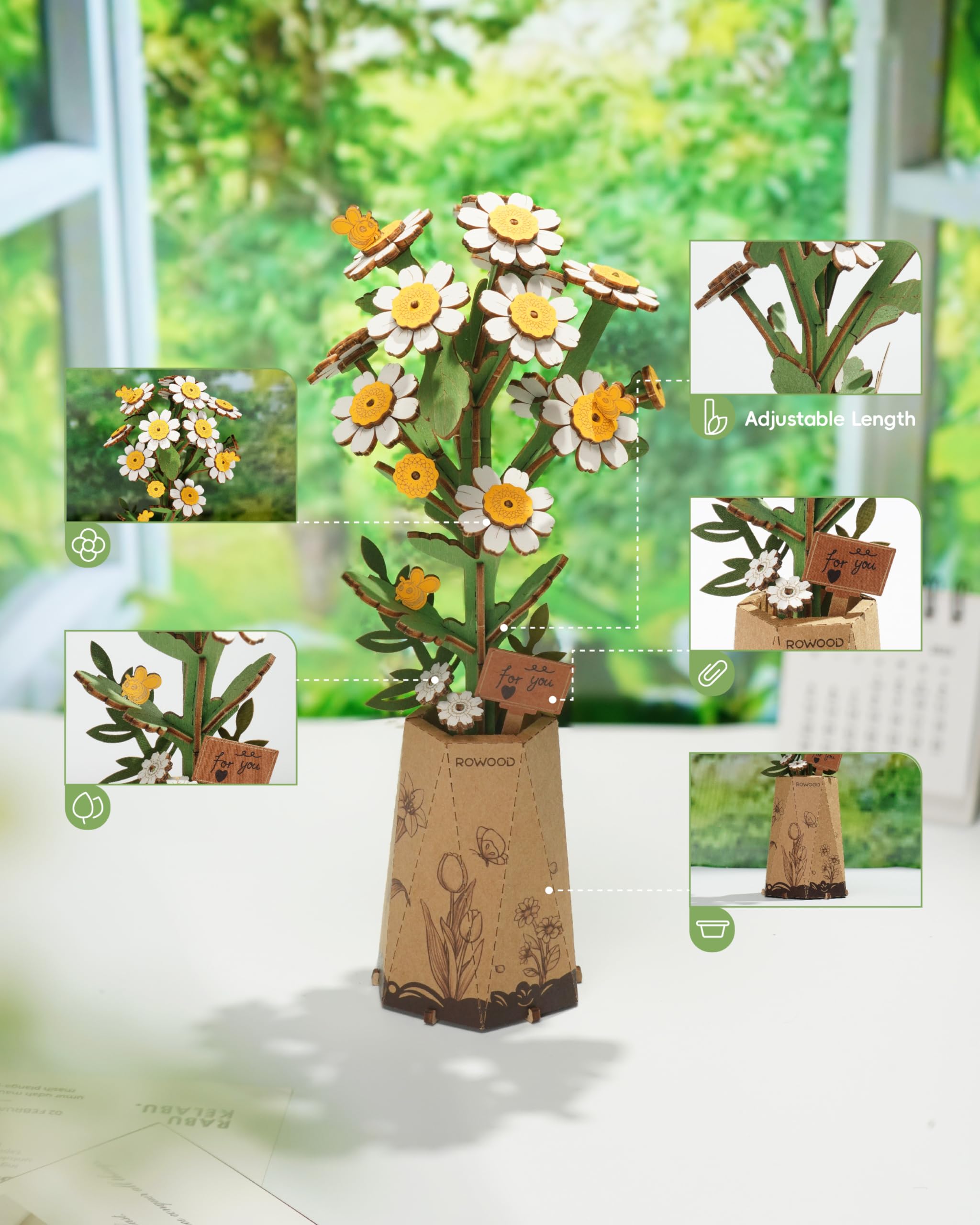 Foto 5 pulgar | Puzzle 3d De Madera Con Forma De Flor De Rowood, Kit De Manualidades Para Niños - Venta Internacional.