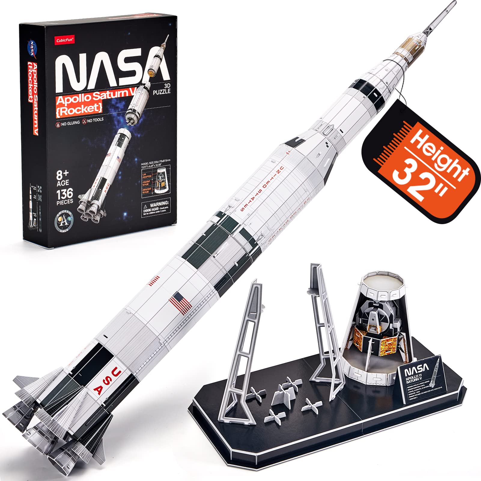 Foto 2 pulgar | Puzzle 3d Cubicfun Nasa Apollo Saturn V, Juguete Espacial 136 Piezas - Venta Internacional.