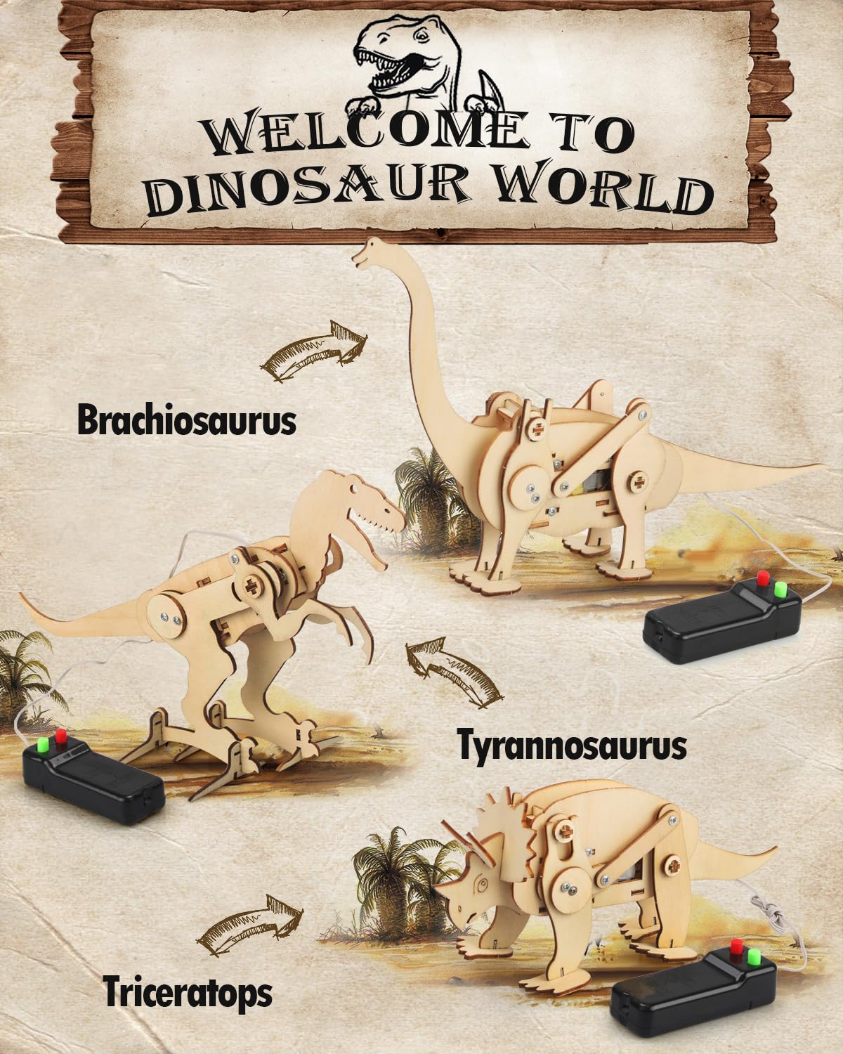 Foto 4 | Rompecabezas De Madera 3d Poraxy De Dinosaur Toys, Modelo Robótico, Paquete De 4 - Venta Internacional.