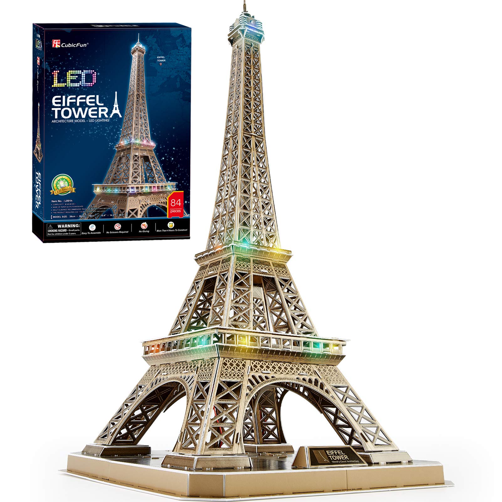 Foto 1 | Puzzle 3d Cubicfun Eiffel Tower Con Brillantes Luces Led, 84 Unidades - Venta Internacional.