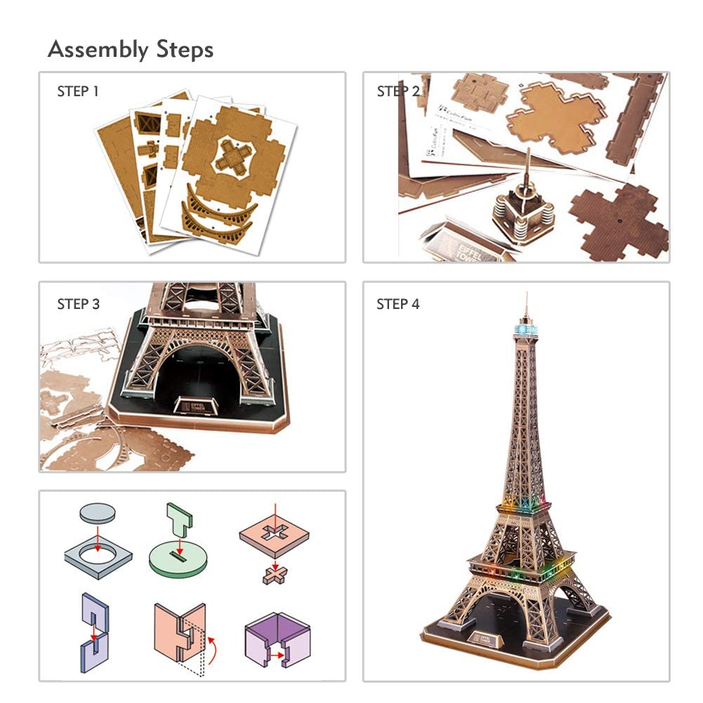 Foto 7 | Puzzle 3d Cubicfun Eiffel Tower Con Brillantes Luces Led, 84 Unidades - Venta Internacional.