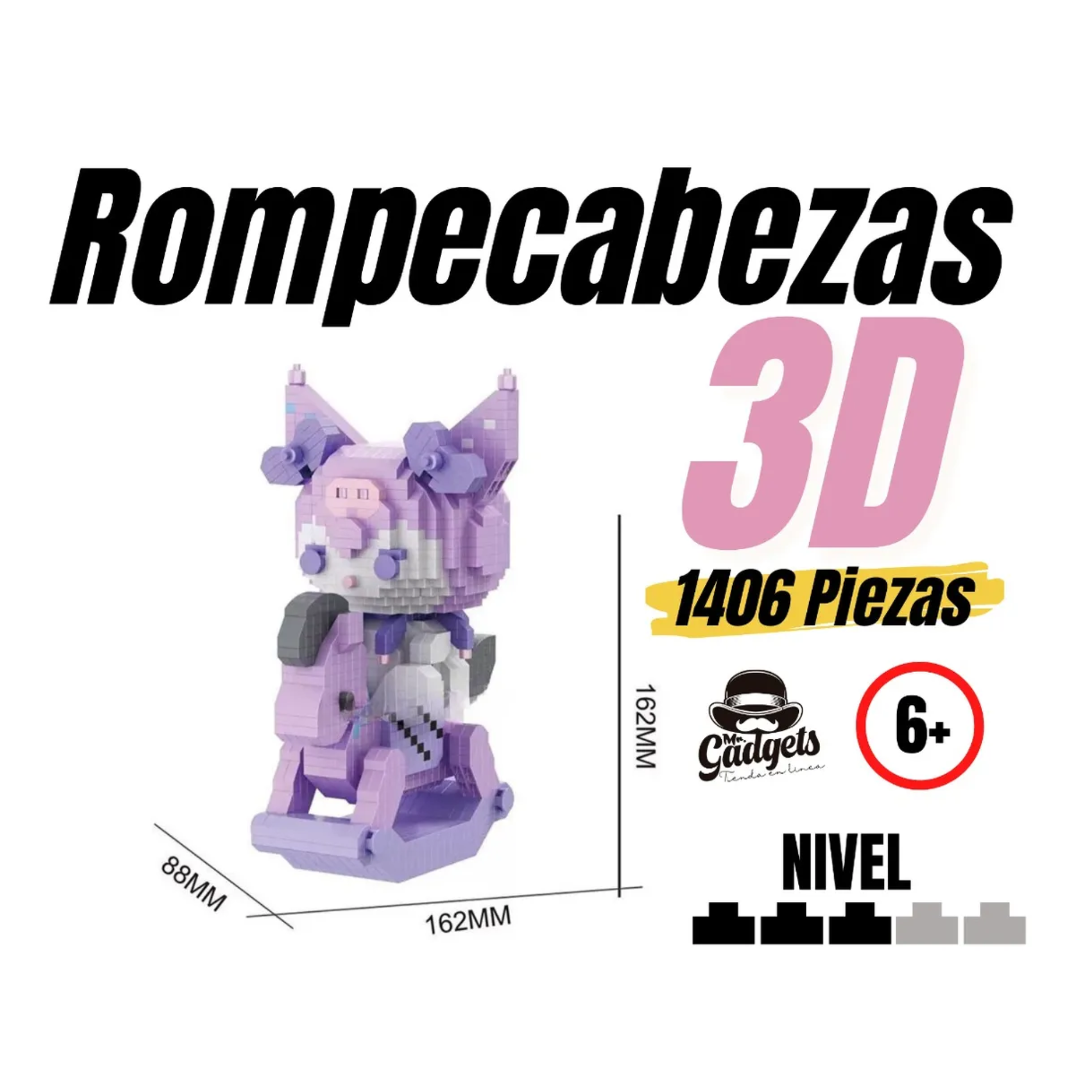 Foto 3 pulgar | Kuromi Caballito Hello Kitty Sanrio Figura Bloques Armables Rompecabezas 3d Set De Construcción