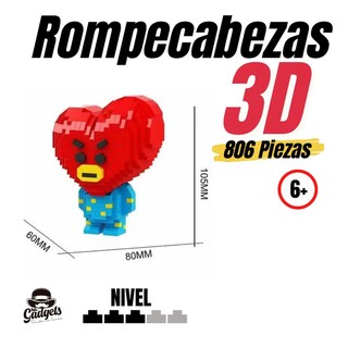 Foto 3 | Tata Bts Bt21 Kpop Mini Bloques Armables Figura 3d Corazón Cantidad De Piezas 806 Rompecabezas