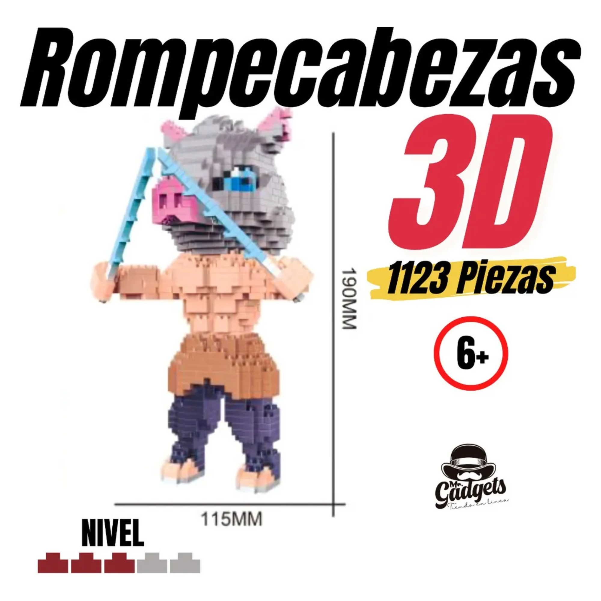 Foto 4 pulgar | Figura Armable 3d Set De Construccion Inosuke Hashibira Kimetsu No Yaiba Demon Slayer Bloques Armables Anime