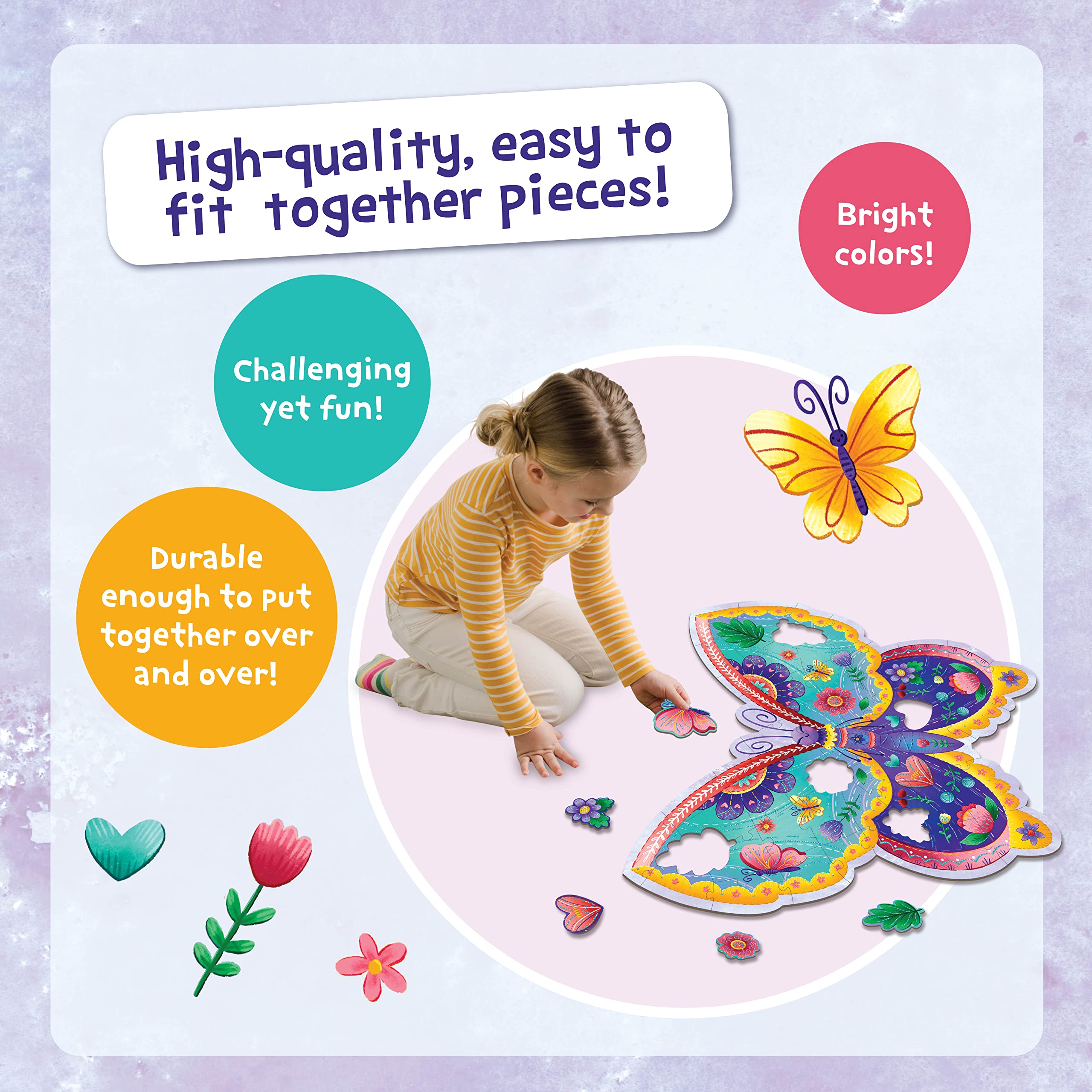 Foto 3 pulgar | Rompecabezas de Suelo Peaceable Kingdom Shimmery Butterfly 53 Piezas - Venta Internacional
