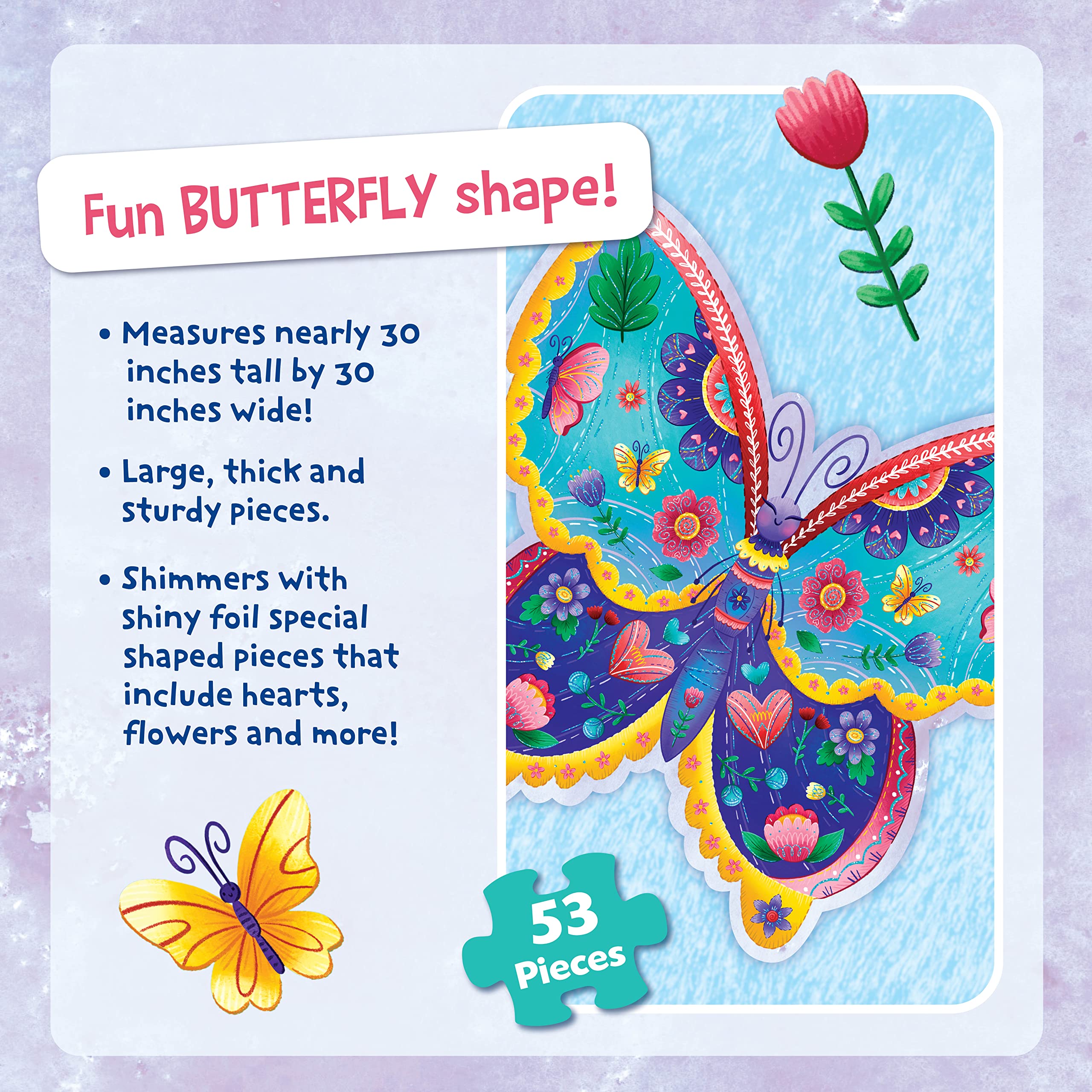 Foto 5 pulgar | Rompecabezas de Suelo Peaceable Kingdom Shimmery Butterfly 53 Piezas - Venta Internacional