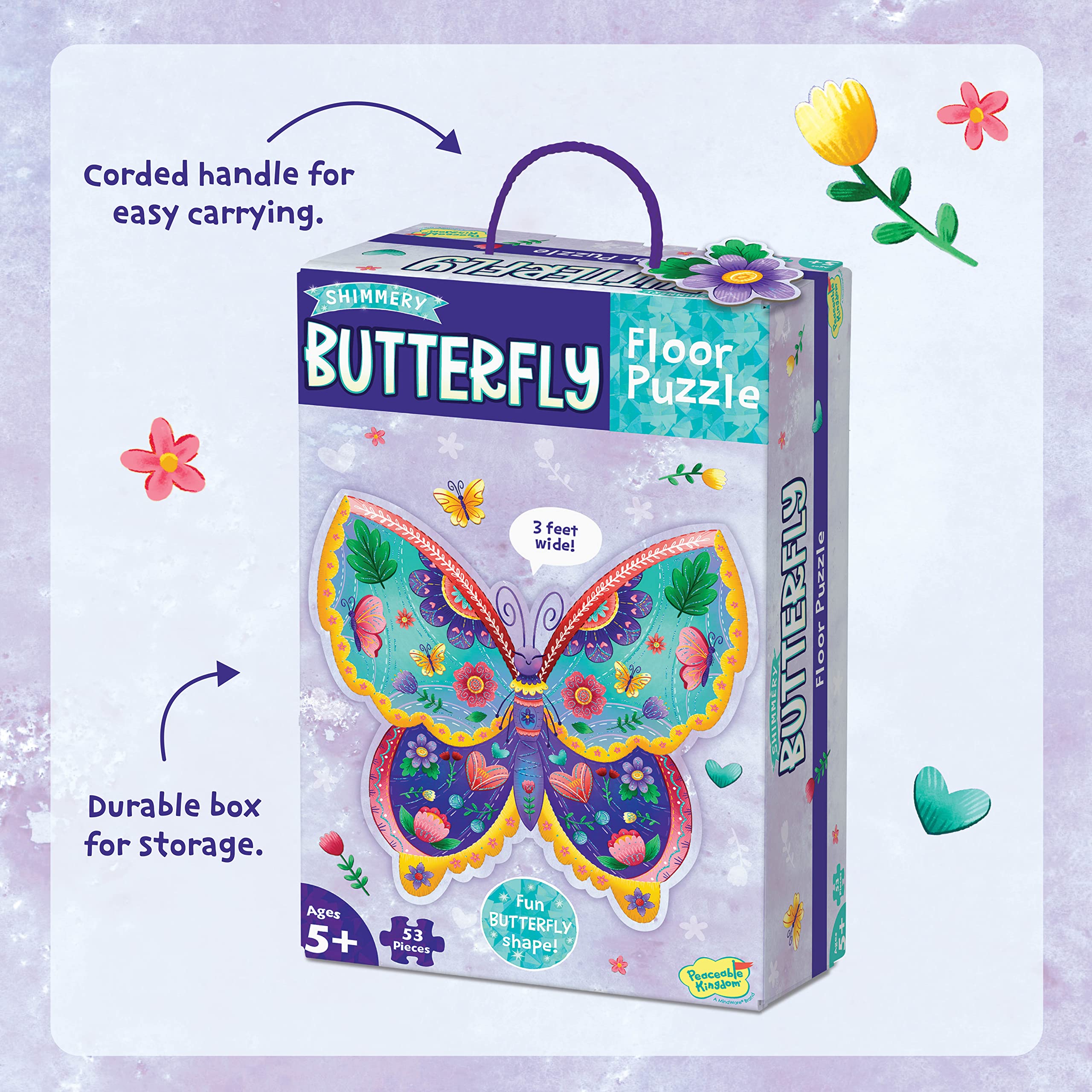 Foto 6 pulgar | Rompecabezas de Suelo Peaceable Kingdom Shimmery Butterfly 53 Piezas - Venta Internacional
