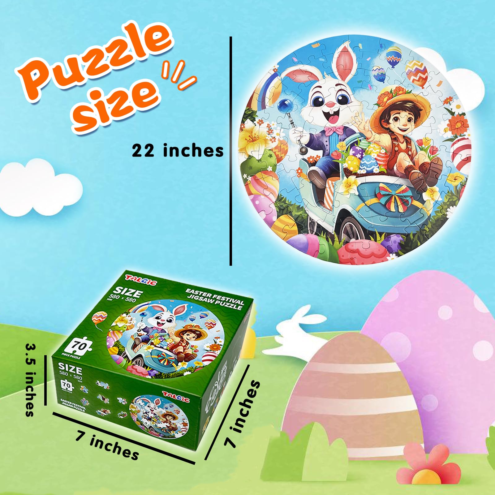 Foto 6 pulgar | Puzzle Talgic Spring Redondo De 70 Piezas Para Niños De 4 A 8 Años Con Huevos Y Conejito - Venta Internacional