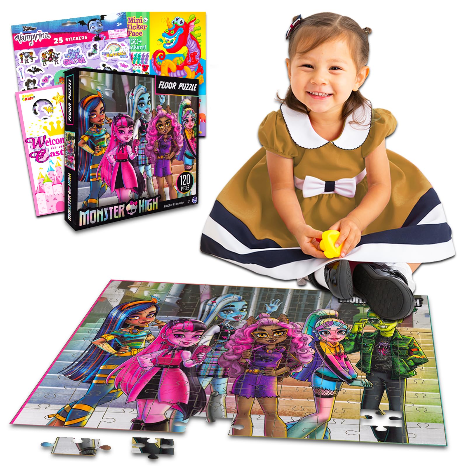 Puzzle Bundle Monster High Para Suelo, 120 Unidades, Con Pegatinas - Venta Internacional. $1,059