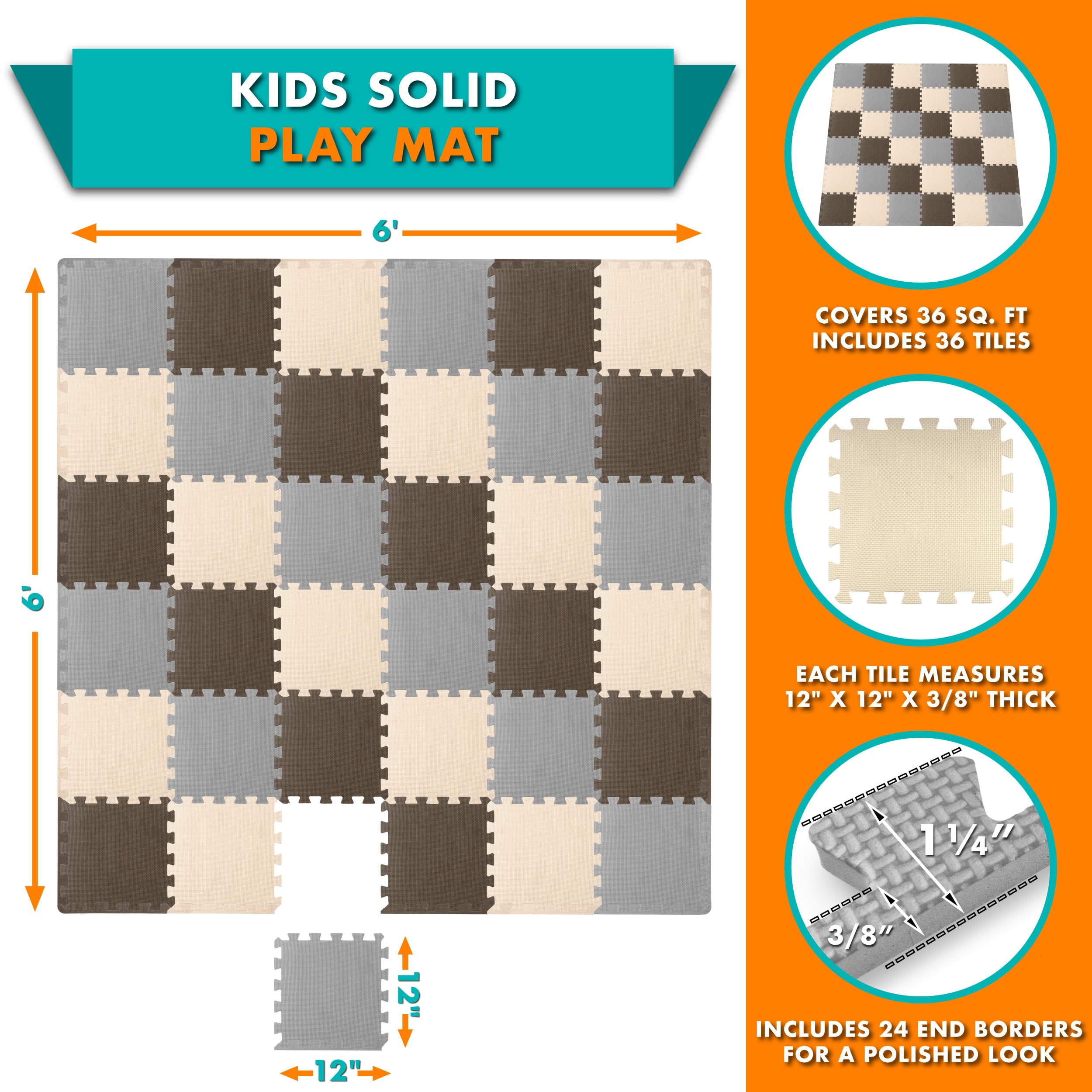 Foto 3 pulgar | Alfombrilla De Espuma Para Jugar En El Suelo Prosource Kids Con Colores Lisos - Venta Internacional.