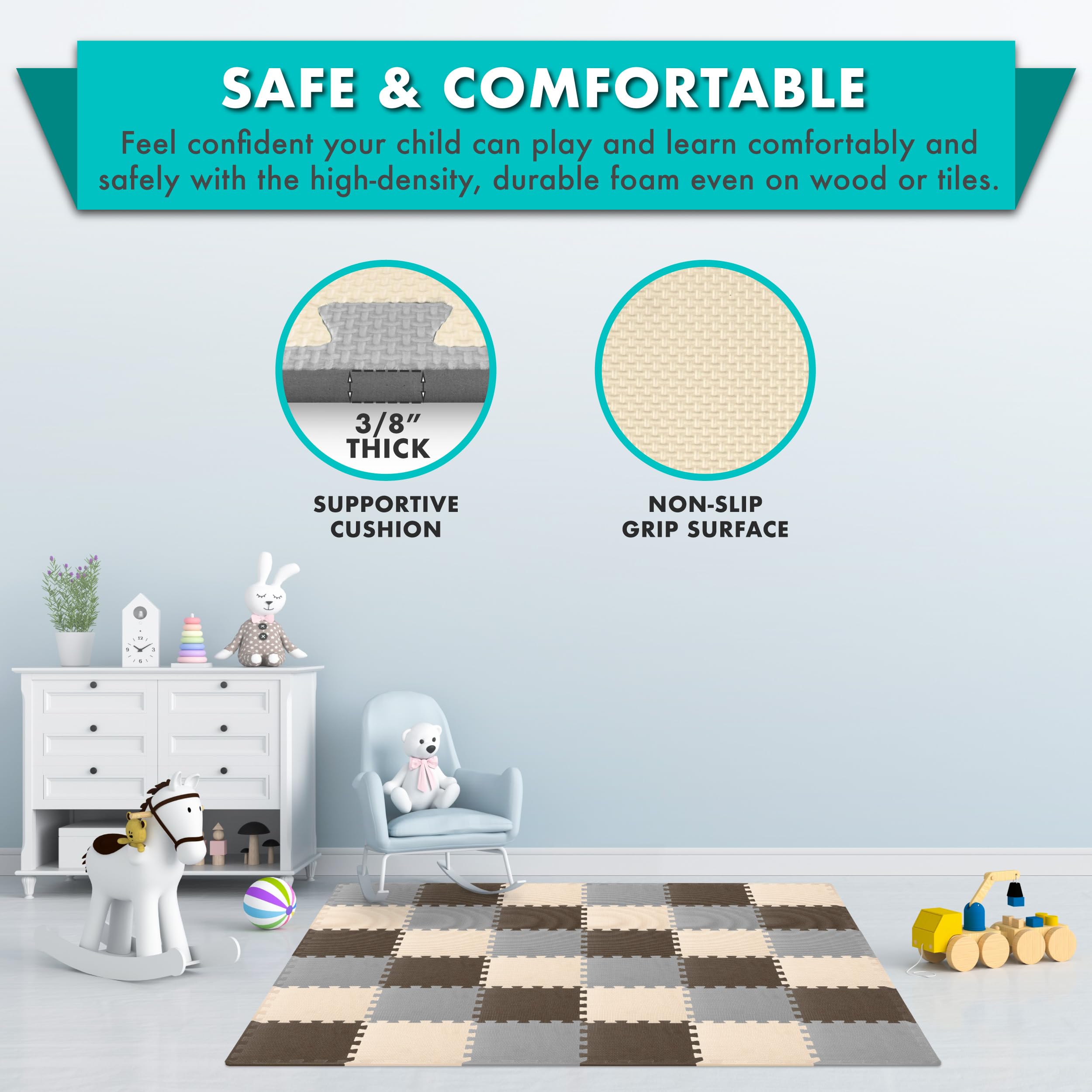 Foto 4 | Alfombrilla De Espuma Para Jugar En El Suelo Prosource Kids Con Colores Lisos - Venta Internacional.