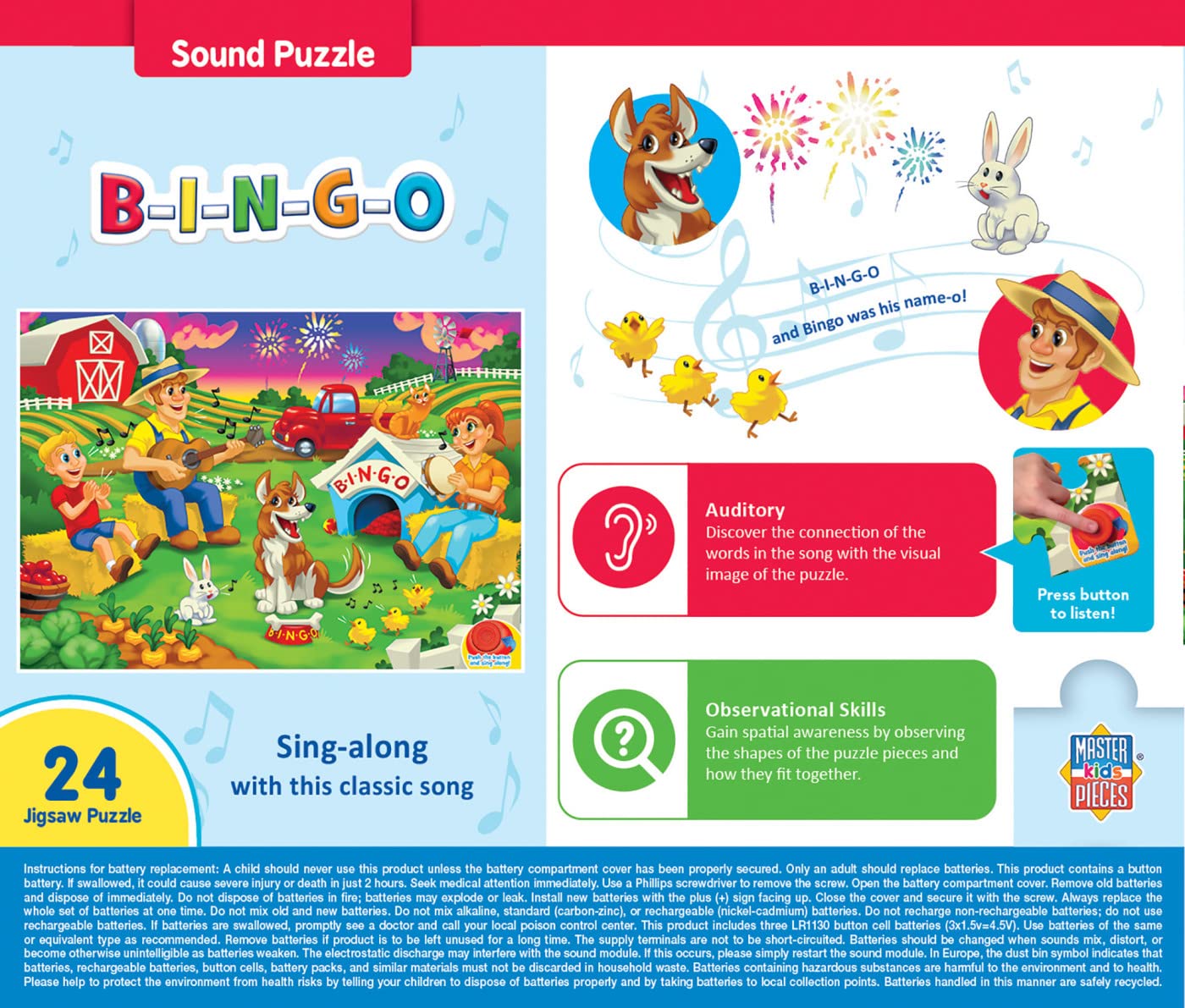 Foto 4 pulgar | Puzzle Masterpieces Bingo Sing-a-long Sound 24 Piezas para Niños - Venta Internacional