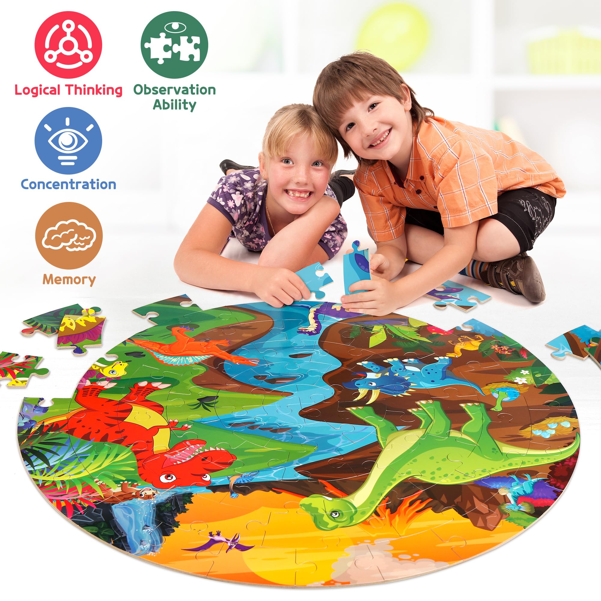 Foto 6 pulgar | Puzles De Suelo Synarry Dinosaur, 70 Piezas, Para Niños De 4 A 8 Años - Venta Internacional.