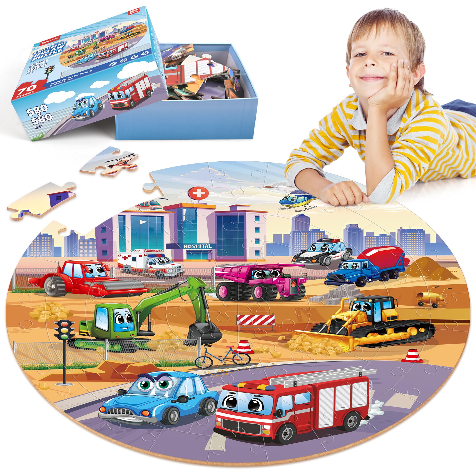 Puzzle De Suelo Synarry Vehicle, 70 Piezas, Para Niños De 3 A 8 Años - Venta Internacional.