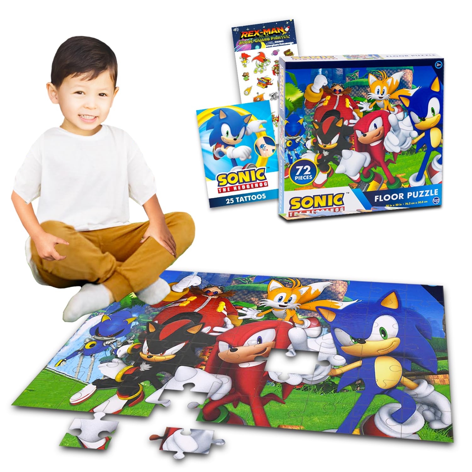 Foto 2 pulgar | Puzle De Suelo Sonic The Hedgehog, 72 Piezas, Con Pegatinas Y Tatuajes - Venta Internacional.