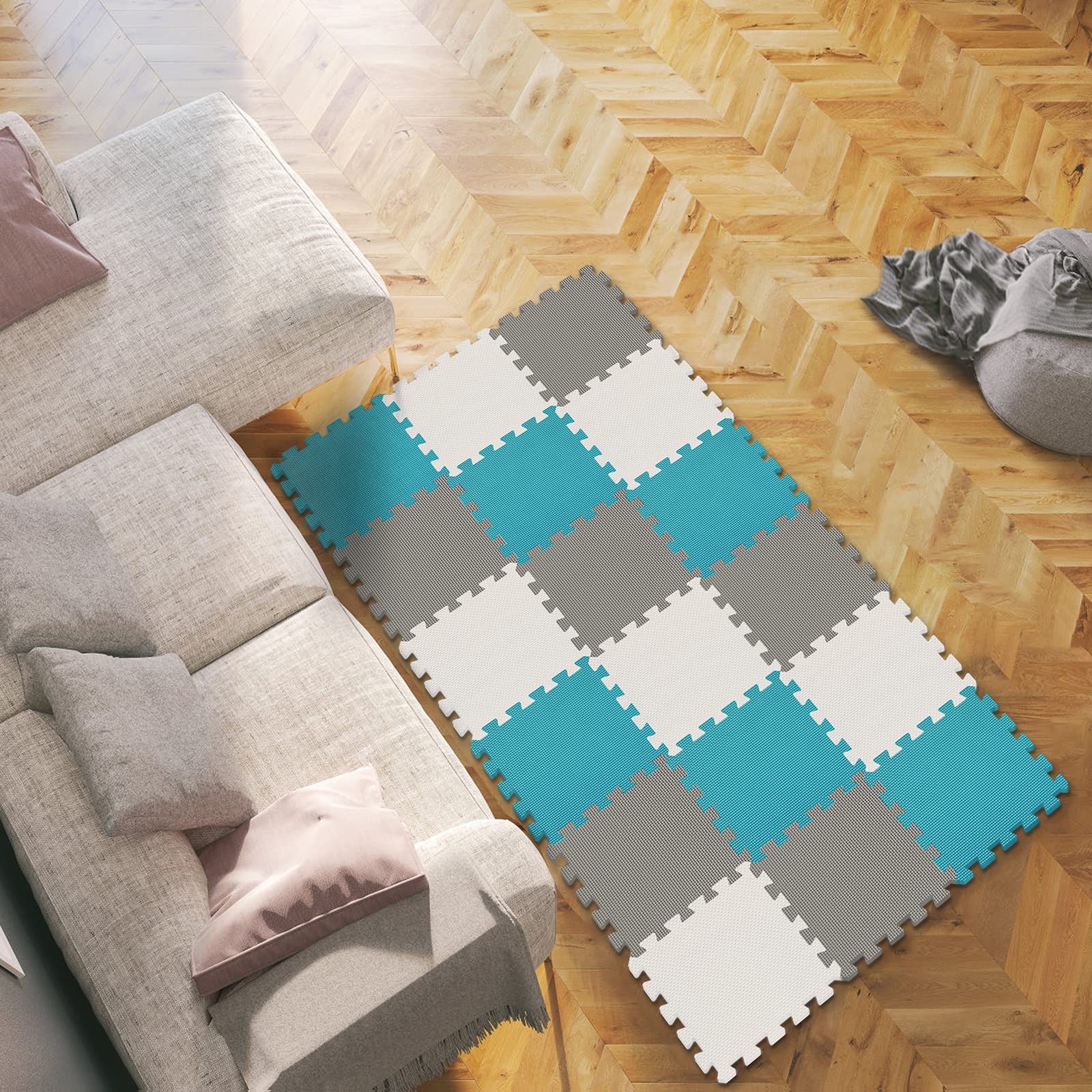 Foto 4 | Alfombrillas De Espuma Qqpp De Goma Eva, 18 Baldosas Entrelazadas - Venta Internacional.