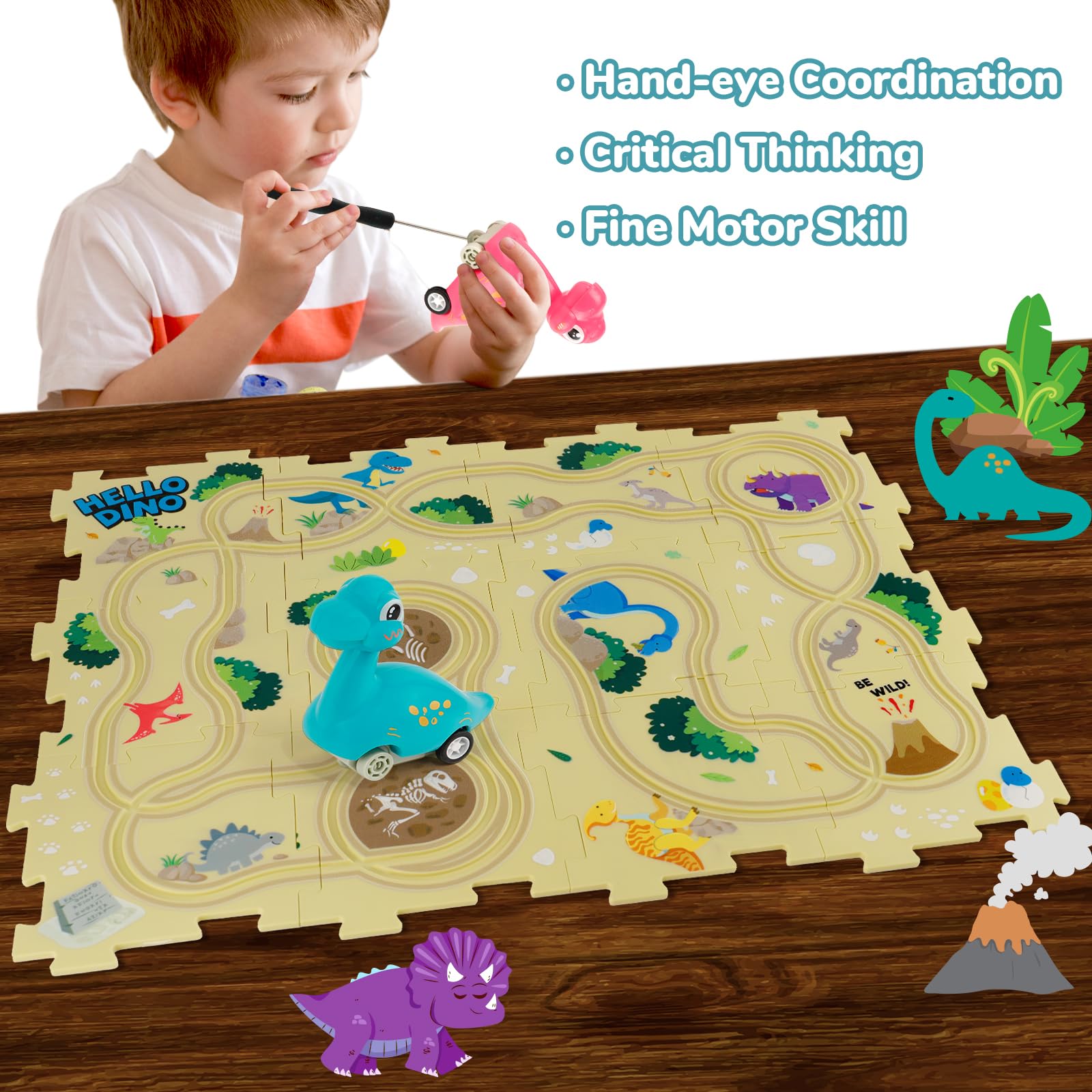 Foto 3 pulgar | Set De Pista Infantil Puzzle Racer, Diseño De Dinosaurio Yooyid, Con 2 Coches - Venta Internacional.