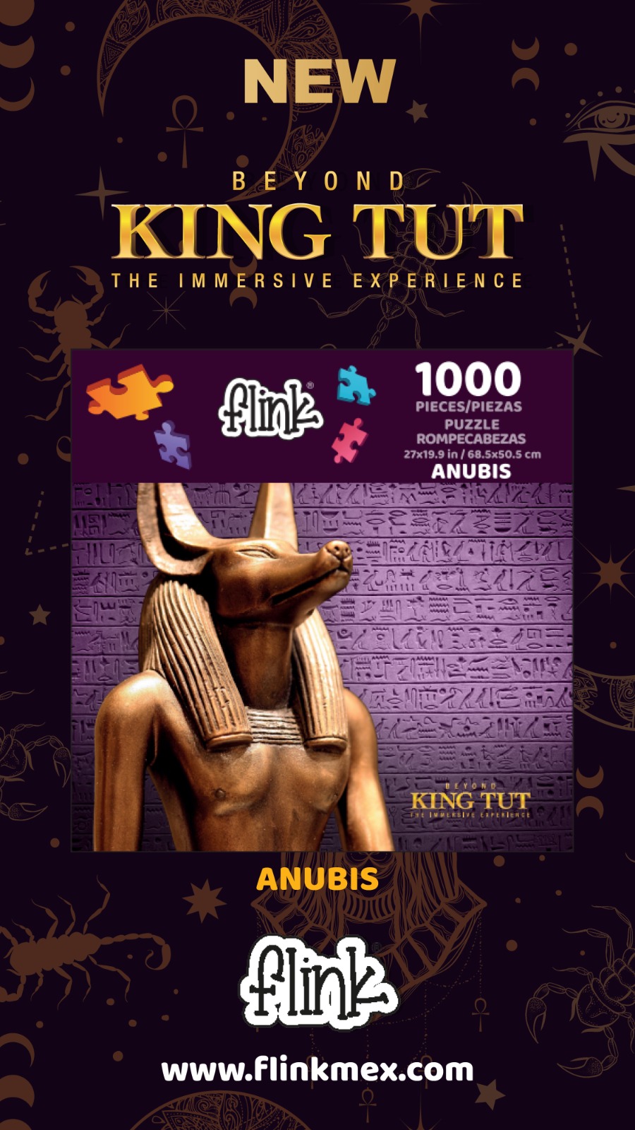 Foto 1 | Rompecabezas Flink Metalizado King Tut Anubis 1000 Piezas