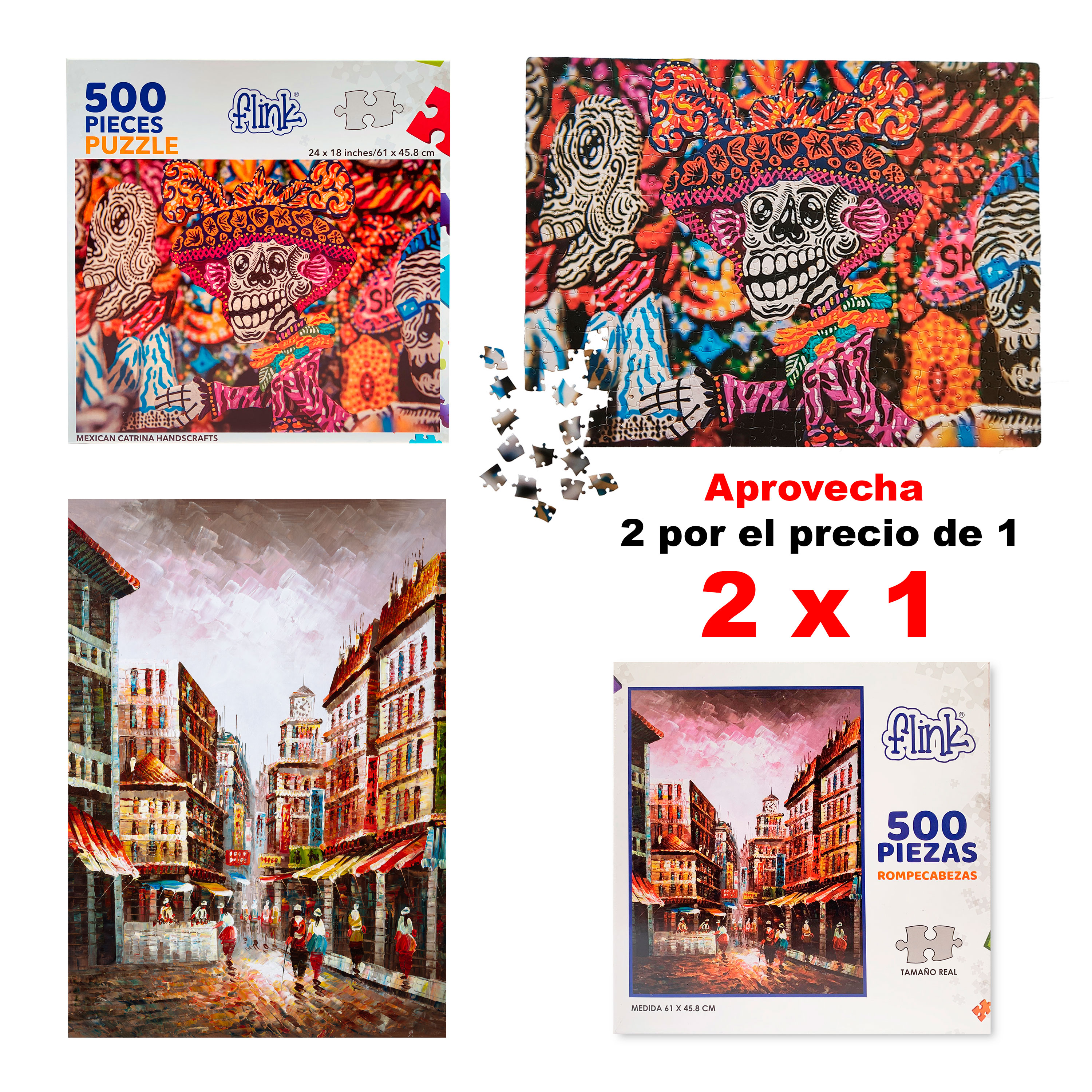 Pack 2 Rompecabezas Catrina Y Ciudad 500 Piezas