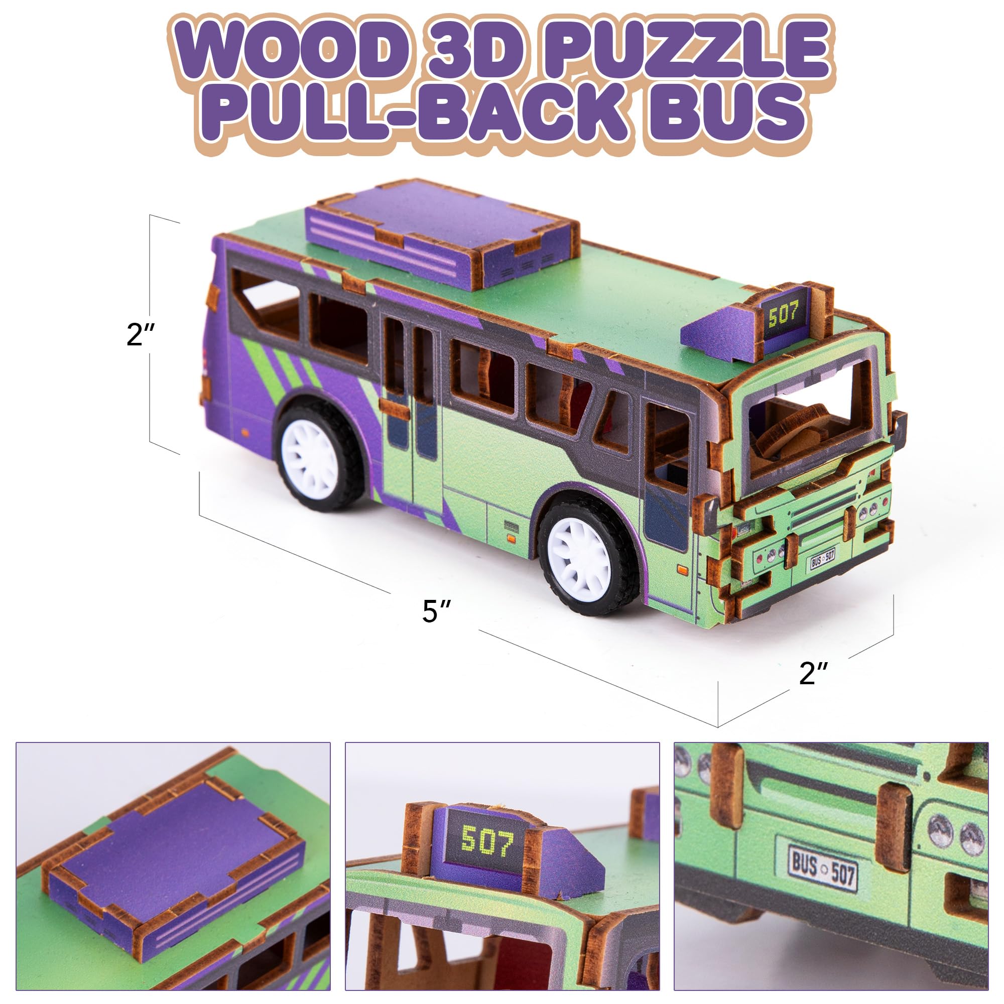 Foto 3 pulgar | Kit De Construcción De Madera Para Coche, Juguete, Arte, Creatividad, Autobús, Rompecabezas 3d - Venta Internacional.