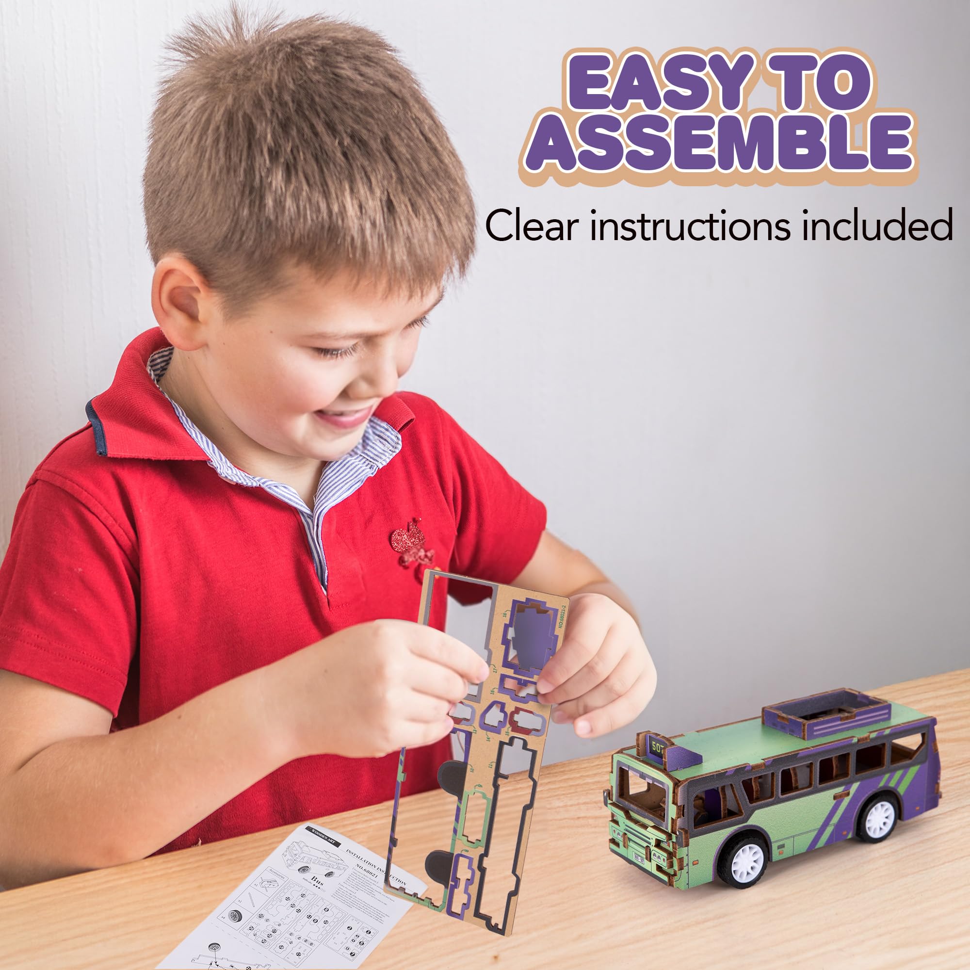 Foto 5 pulgar | Kit De Construcción De Madera Para Coche, Juguete, Arte, Creatividad, Autobús, Rompecabezas 3d - Venta Internacional.