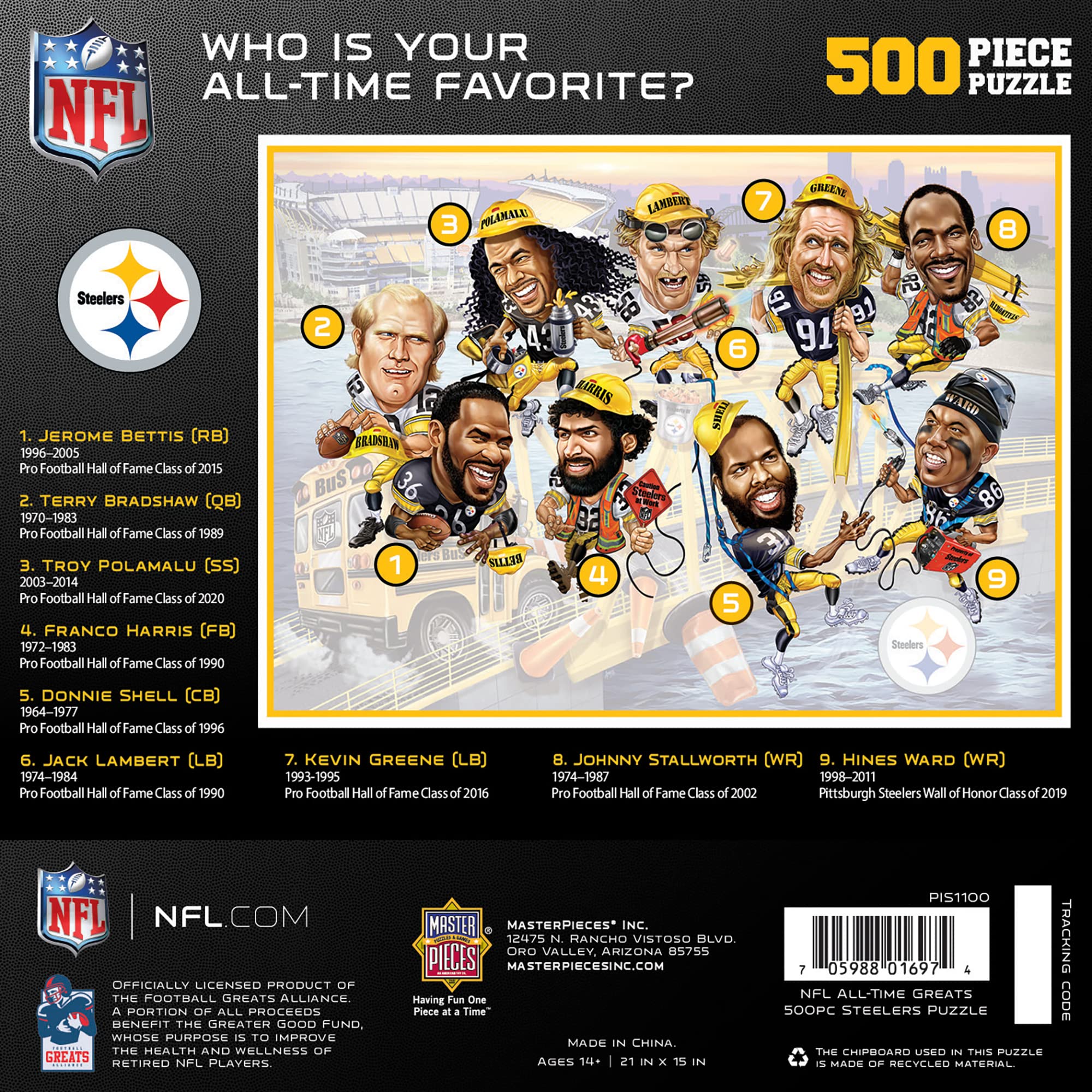 Foto 3 pulgar | Rompecabezas Masterpieces Nfl Pittsburgh Steelers 500 Piezas - Venta Internacional.