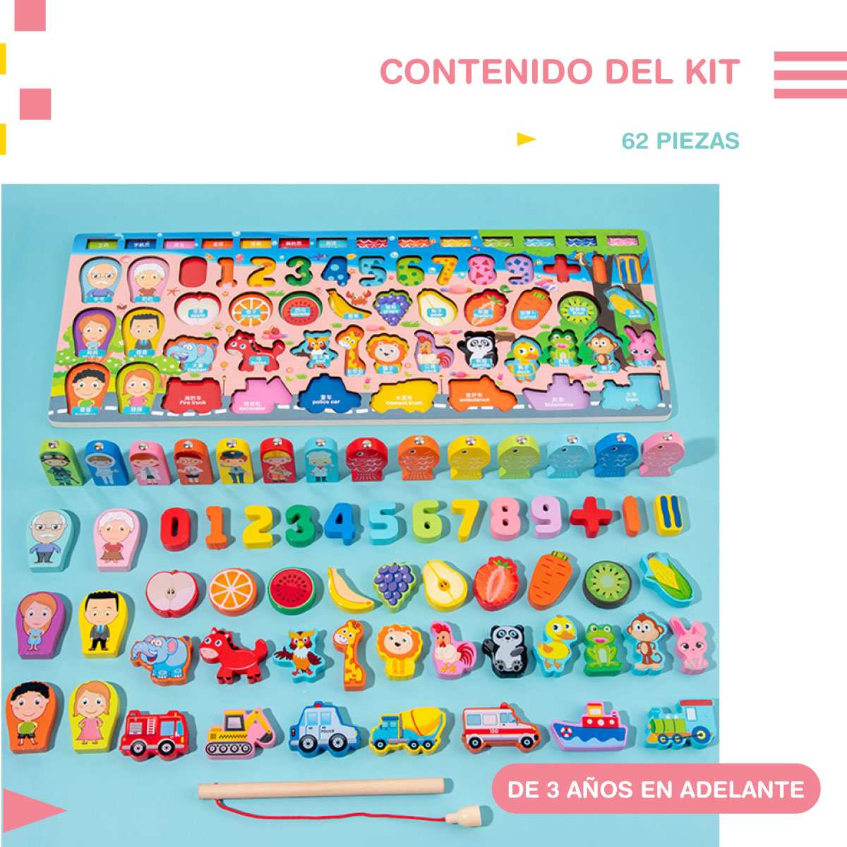 Foto 4 pulgar | Tablero Rompecabezas Sensorial Montessori Con Pesca Figuras