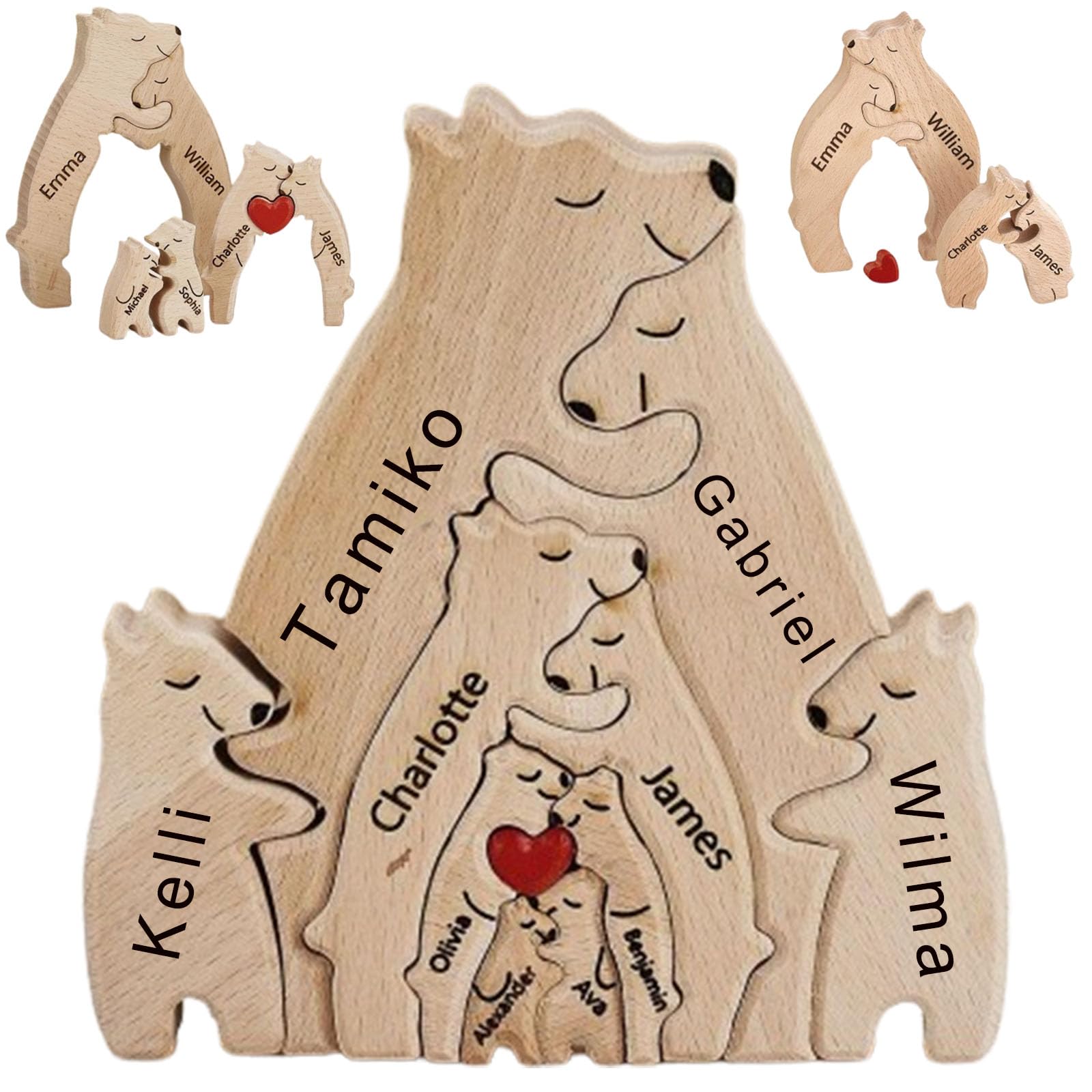 Foto 2 pulgar | Puzle De Oso De Madera Personalizado Con 2 A 8 Apellidos Grabados - Venta Internacional.