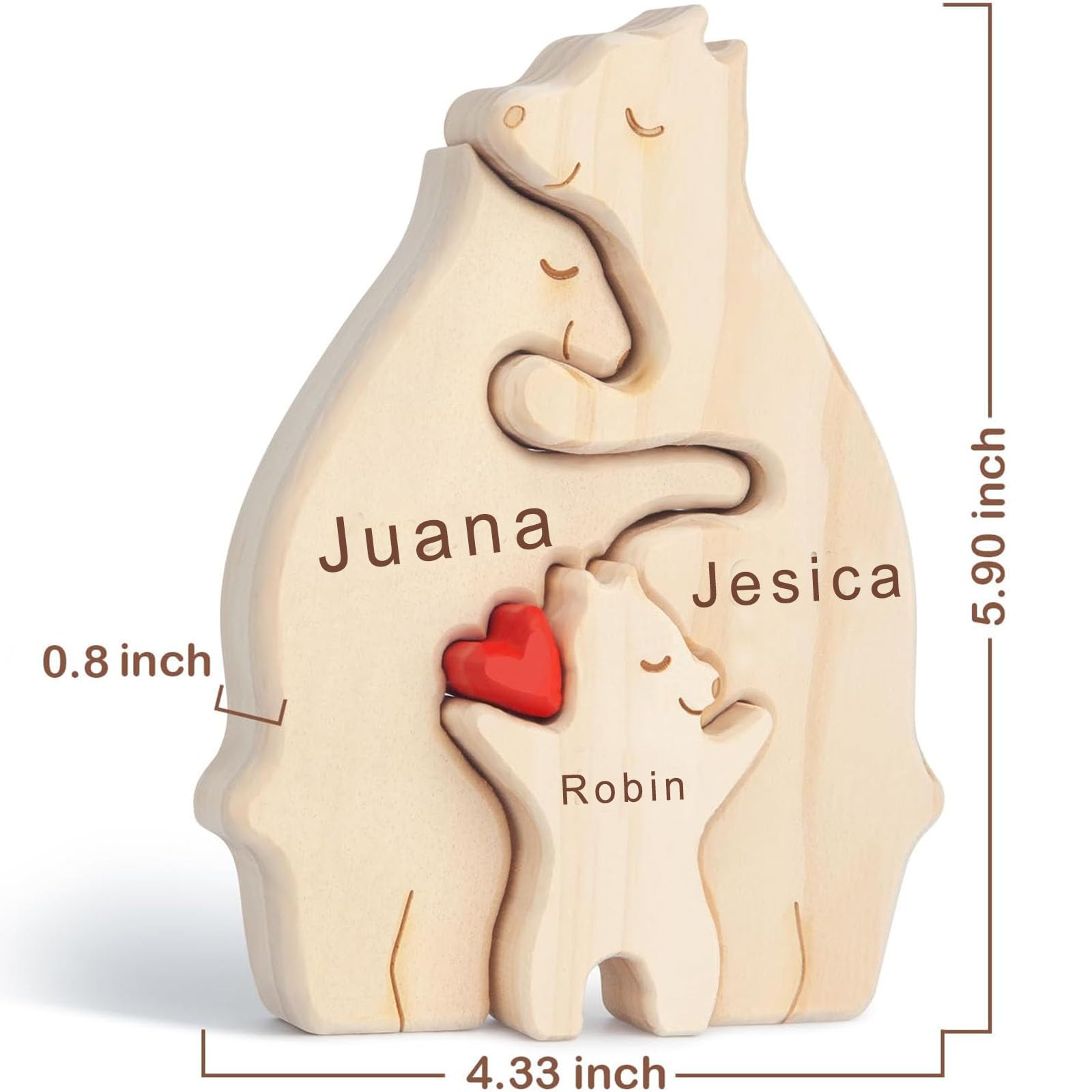 Foto 3 pulgar | Puzle De Oso De Madera Personalizado Con 2 A 8 Apellidos Grabados - Venta Internacional.