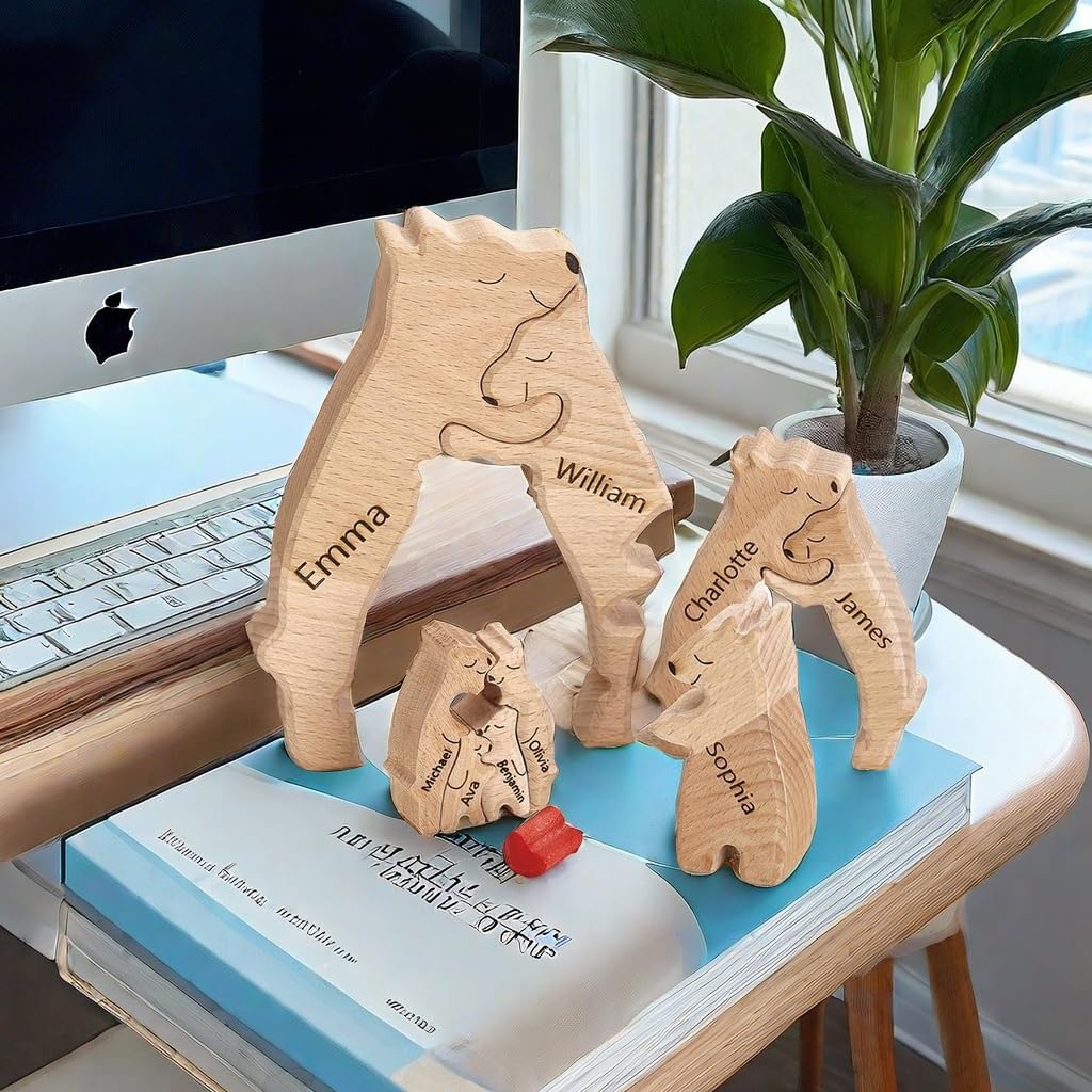 Foto 4 pulgar | Puzle De Oso De Madera Personalizado Con 2 A 8 Apellidos Grabados - Venta Internacional.