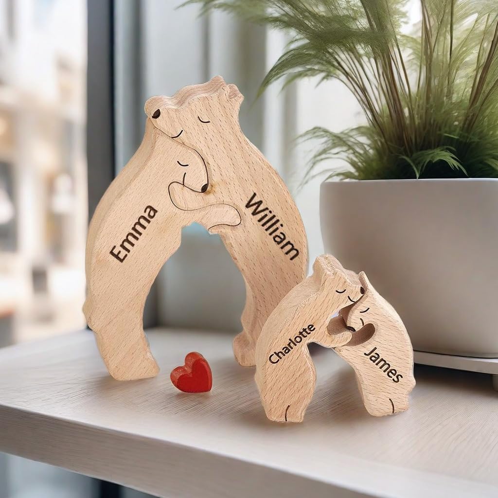 Foto 5 pulgar | Puzle De Oso De Madera Personalizado Con 2 A 8 Apellidos Grabados - Venta Internacional.